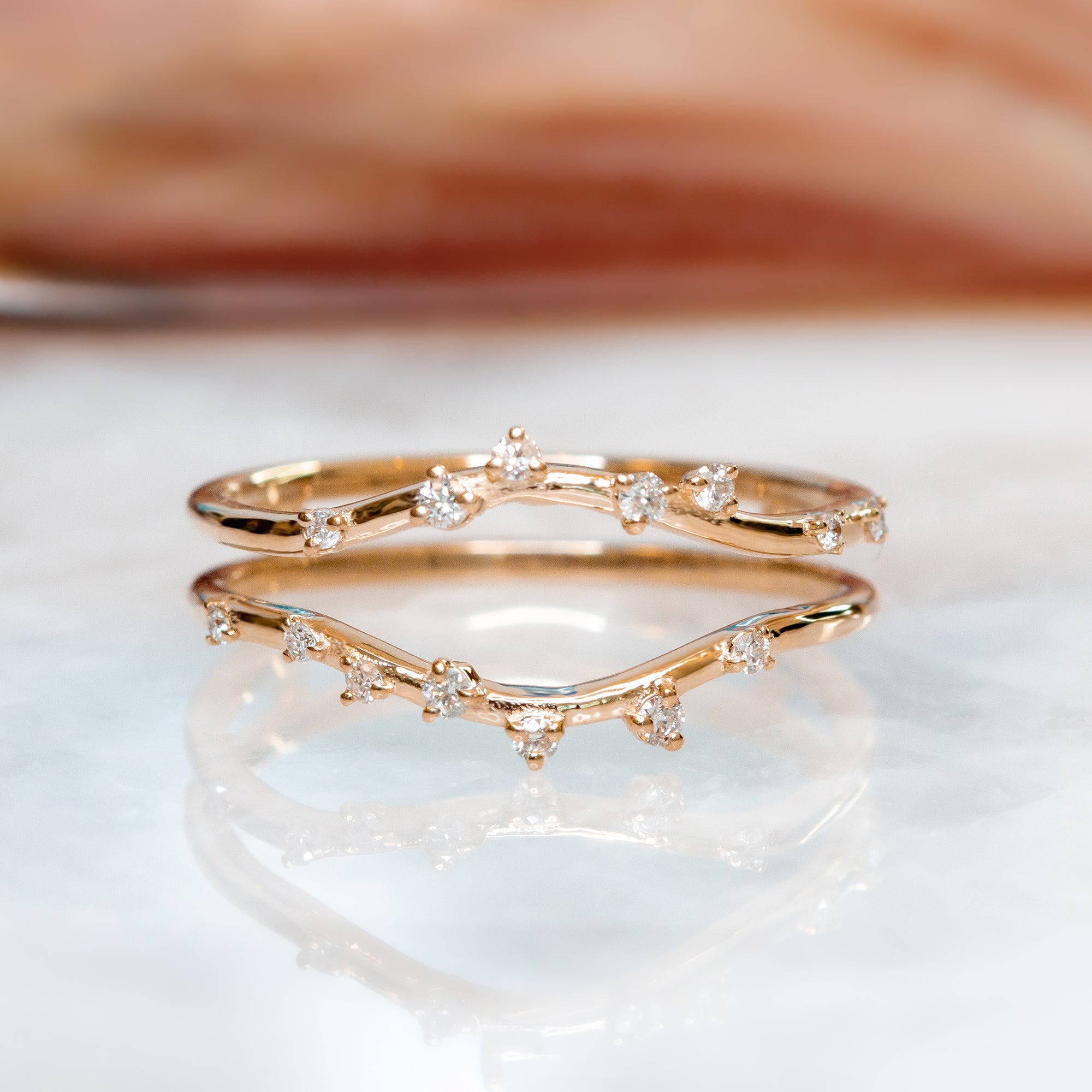Double Band Natural Round cut Diamond Wedding Band