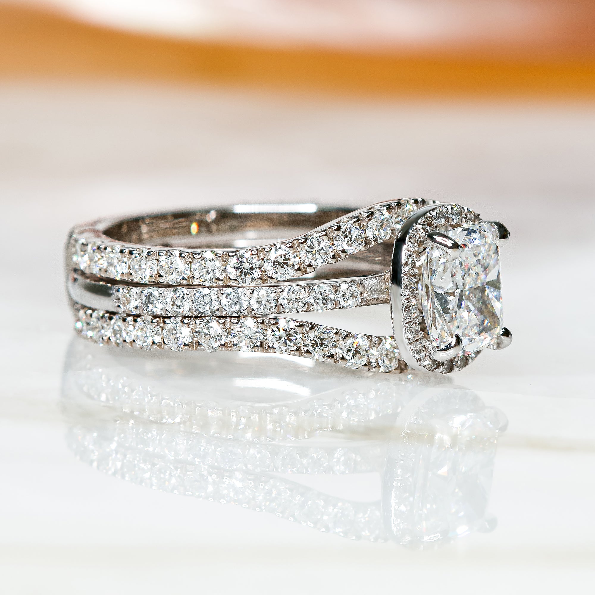 Double Band Natural Round cut Diamond Wedding Band