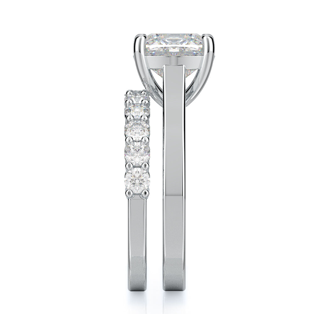 Solitaire NaturalCushion Cut & Half Eternity Diamond Bridal Set
