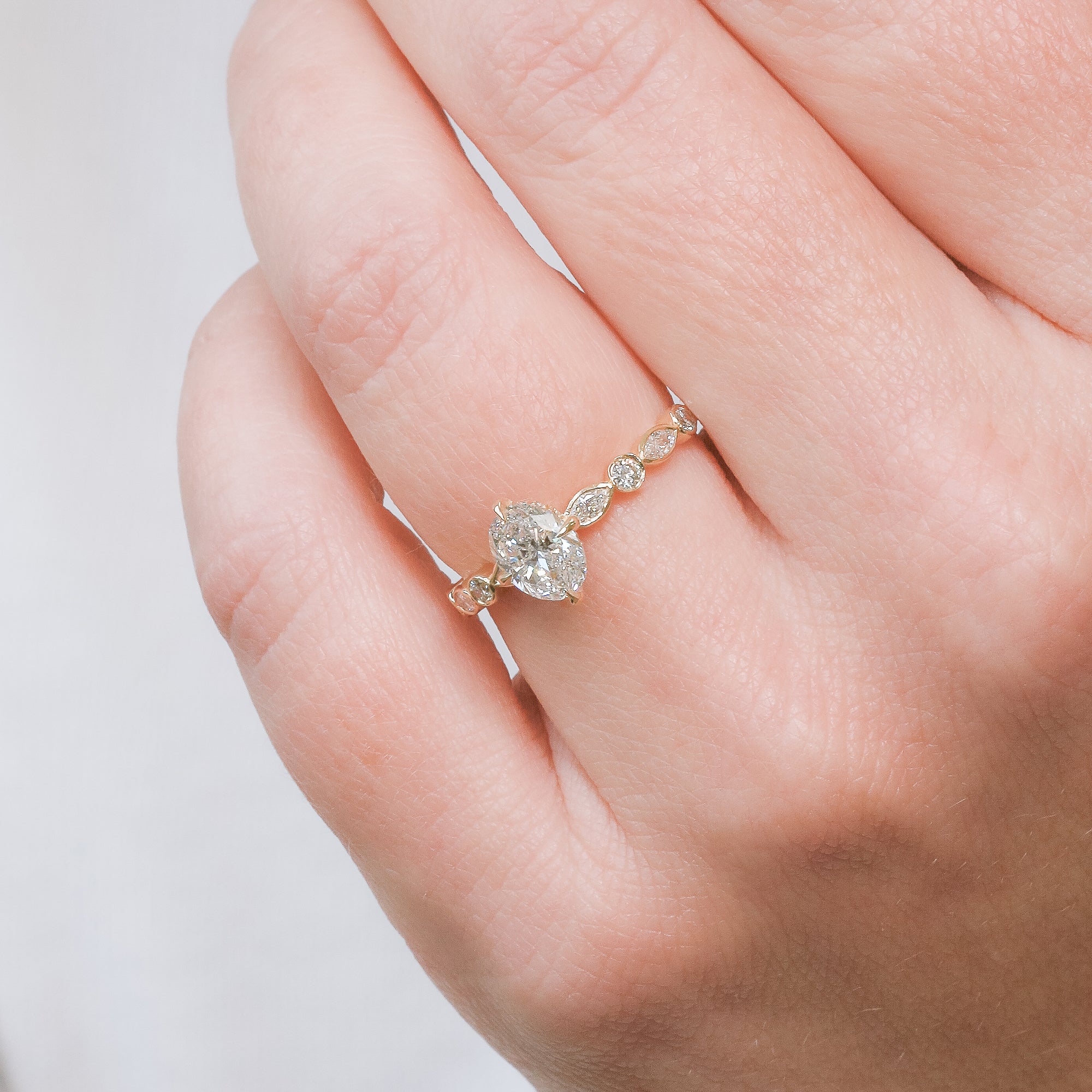 Hidden halo  Natural Oval  Diamond Engagement Ring