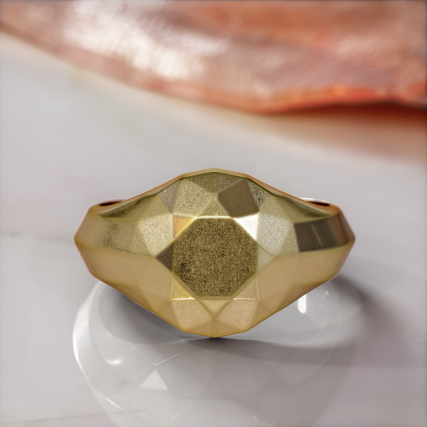 14K Diamond Shaped Signet Ring For Men