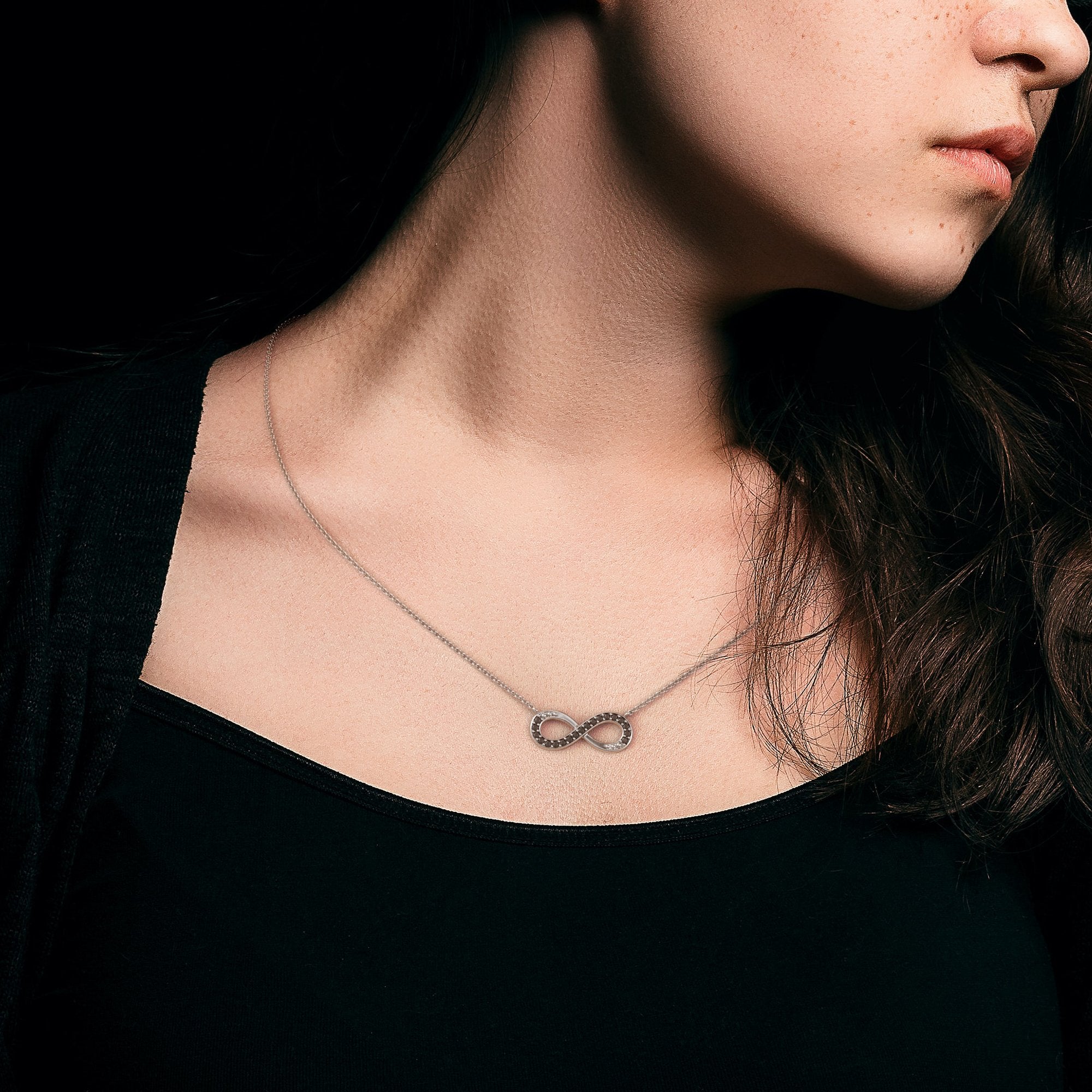 Infinity Natural Black Diamond Alternative Pendant with a White Necklace