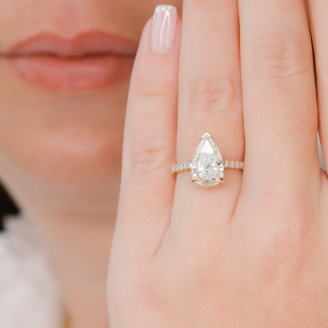 3.69 Carat Natural Pear Cut Diamond Engagement Ring