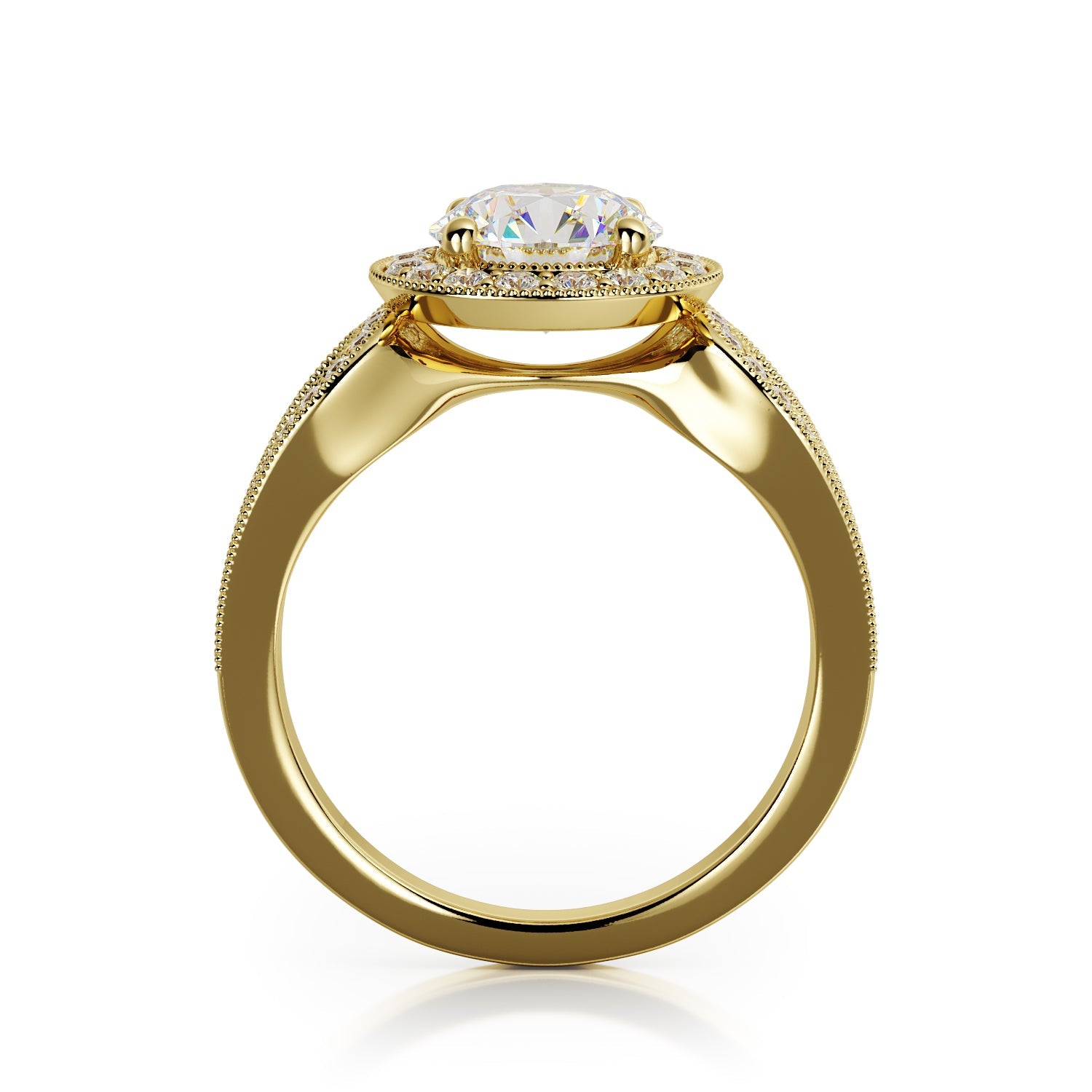 Split Shank Art Deco Natural Round Cut Diamond Engagement Ring