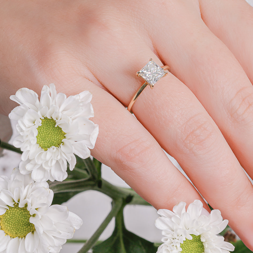 Hidden Halo Natural Princess  Diamond Engagement Ring