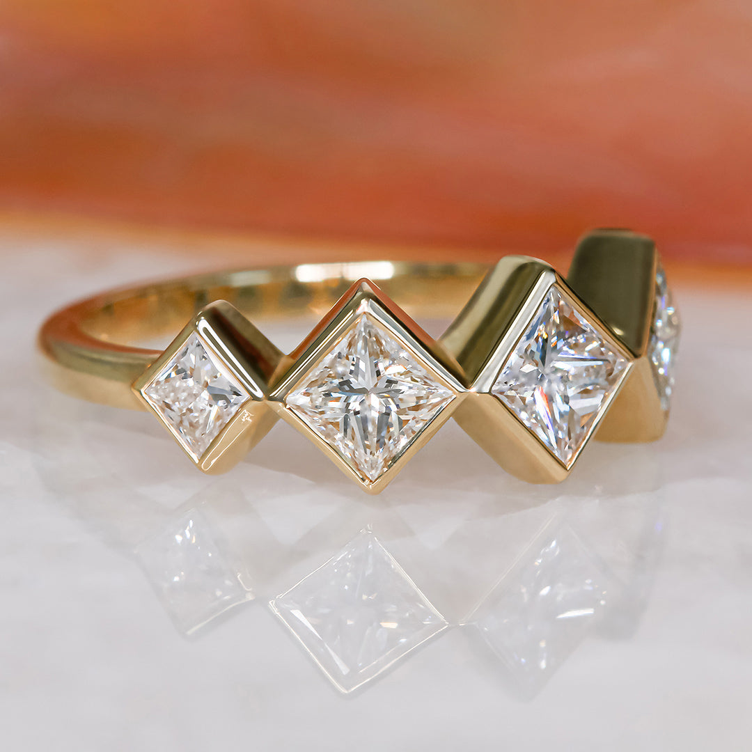 Slantse - 5-Stone Degraded Natural Princess Cut Diamond Engagement Ring