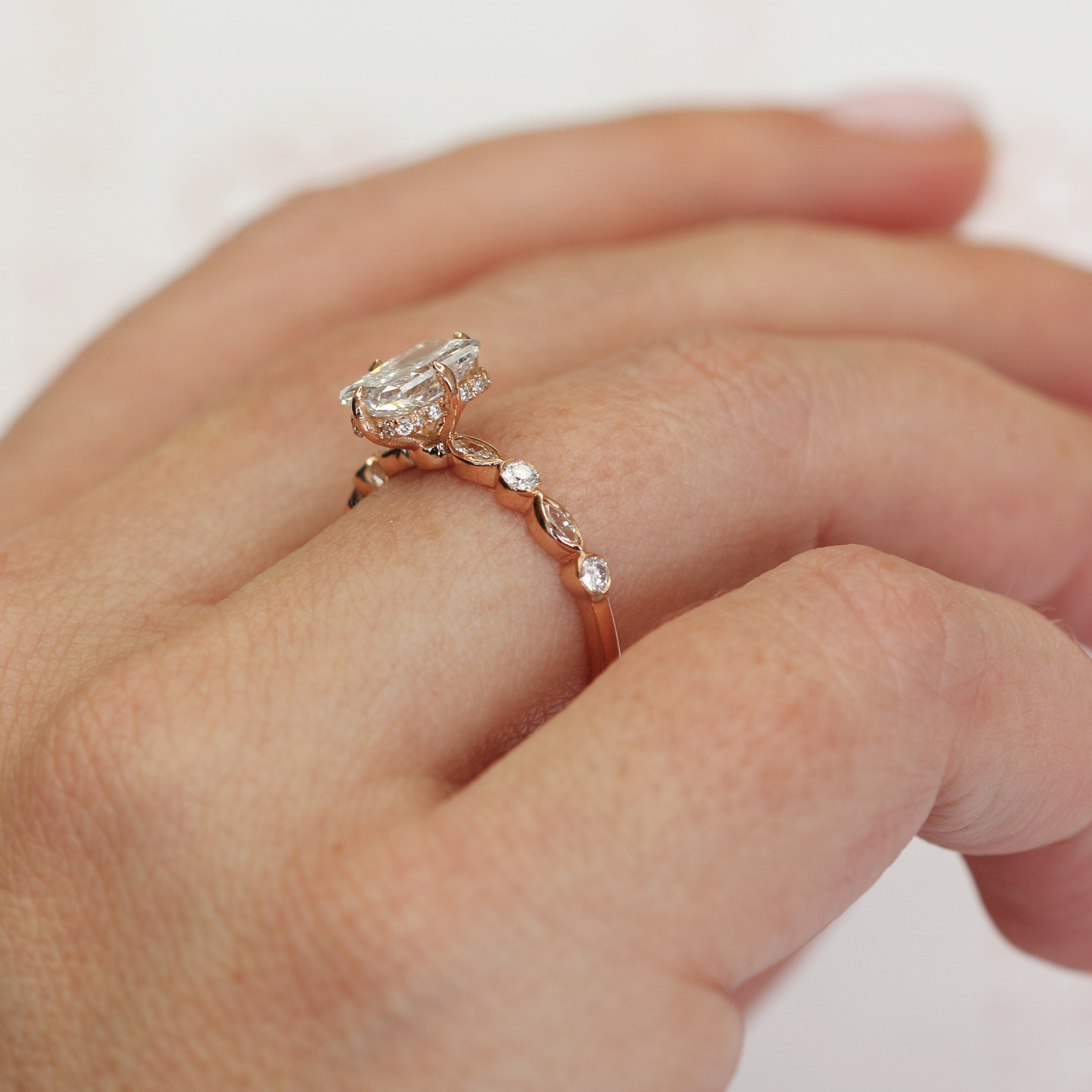 Art Deco Salt & Pepper Natural Radiant  Diamond Engagement Ring