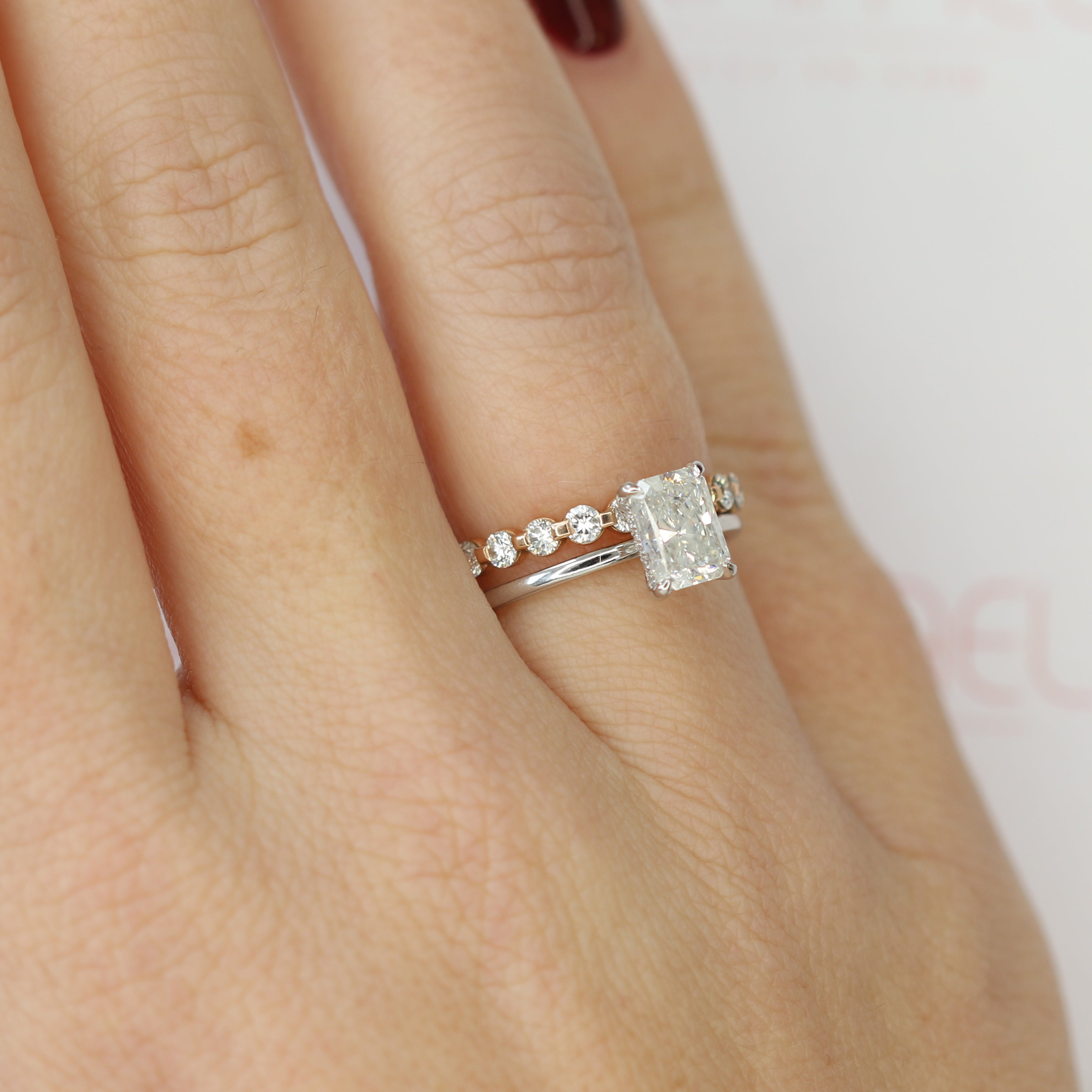 Hidden Halo Natural Radiant  Diamond Engagement Ring
