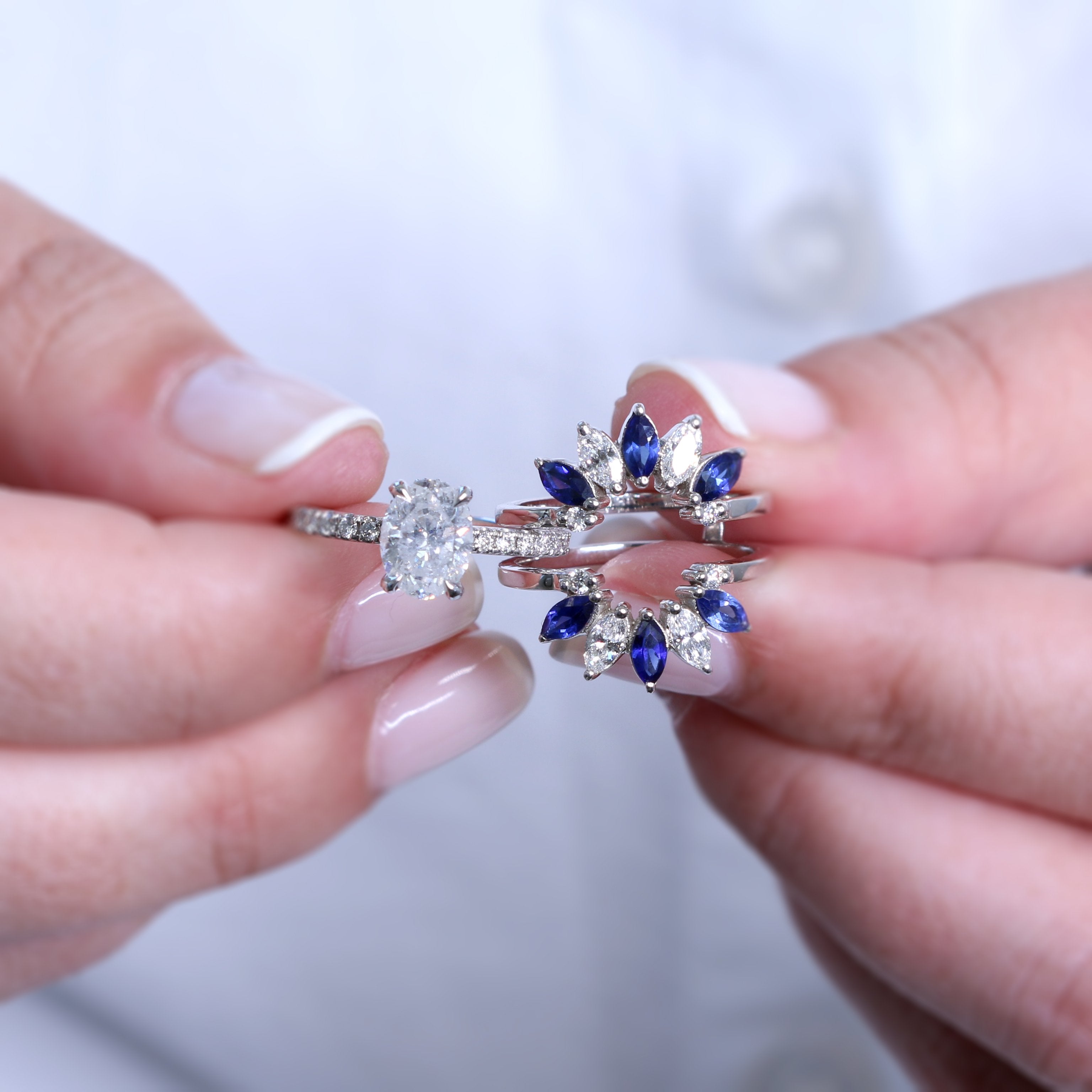Flower Natural Marquise cut Diamond & Sapphire Wedding Band