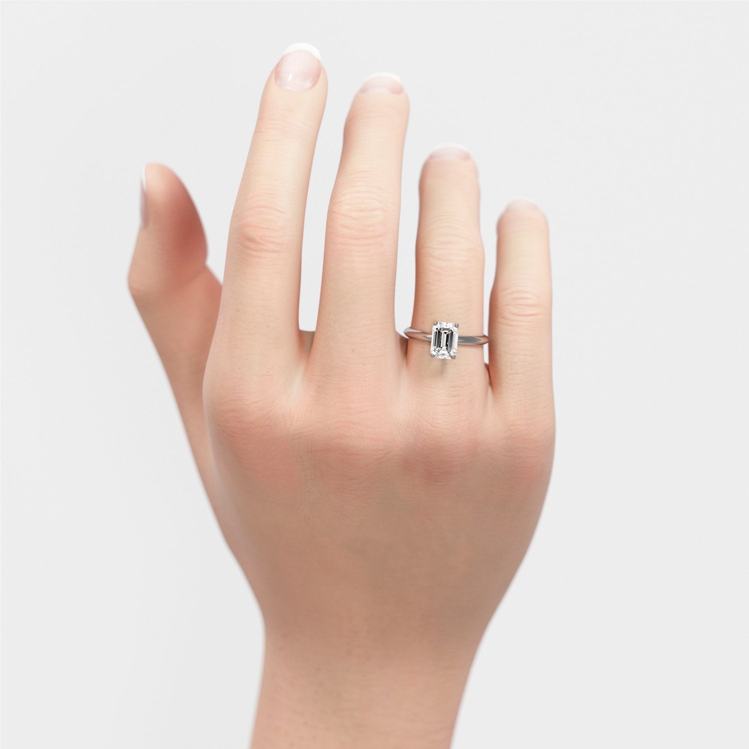 4 prongs Natural Emerald cut Diamond Engagement Ring