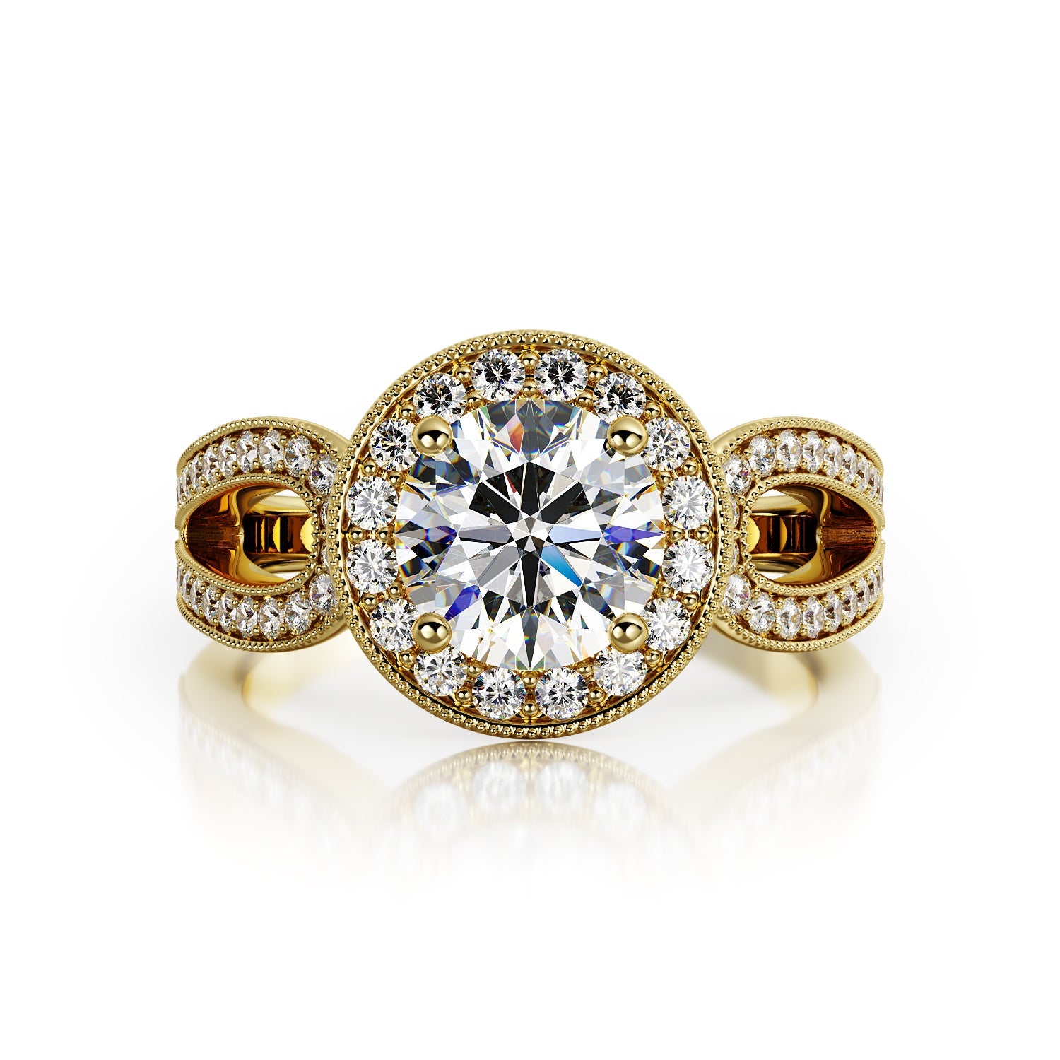 Split Shank Art Deco Natural Round Cut Diamond Engagement Ring