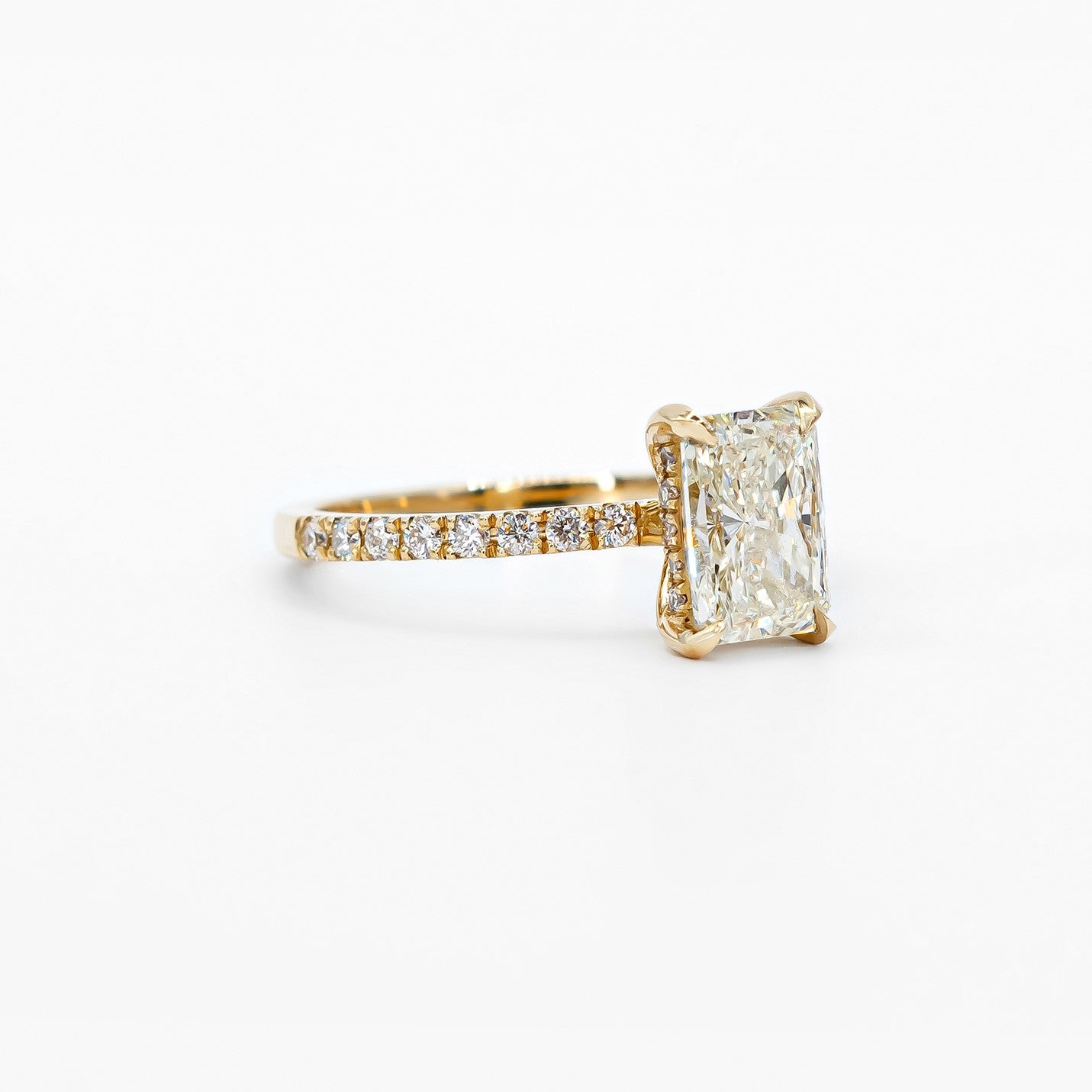 Hidden Halo Natural Radiant  Diamond Engagement Ring Yellow Gold