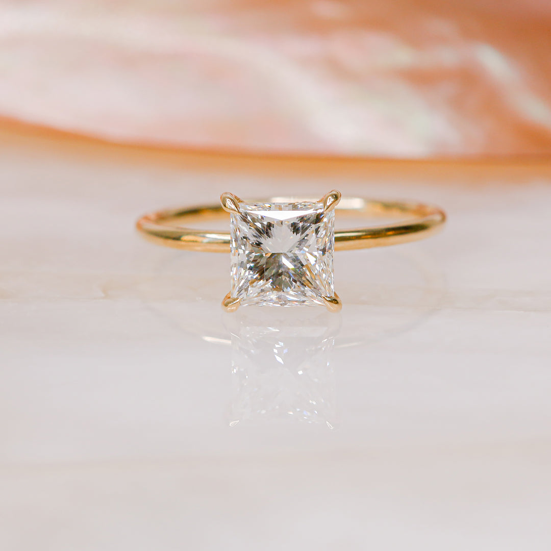 Hidden Halo Natural Princess  Diamond Engagement Ring