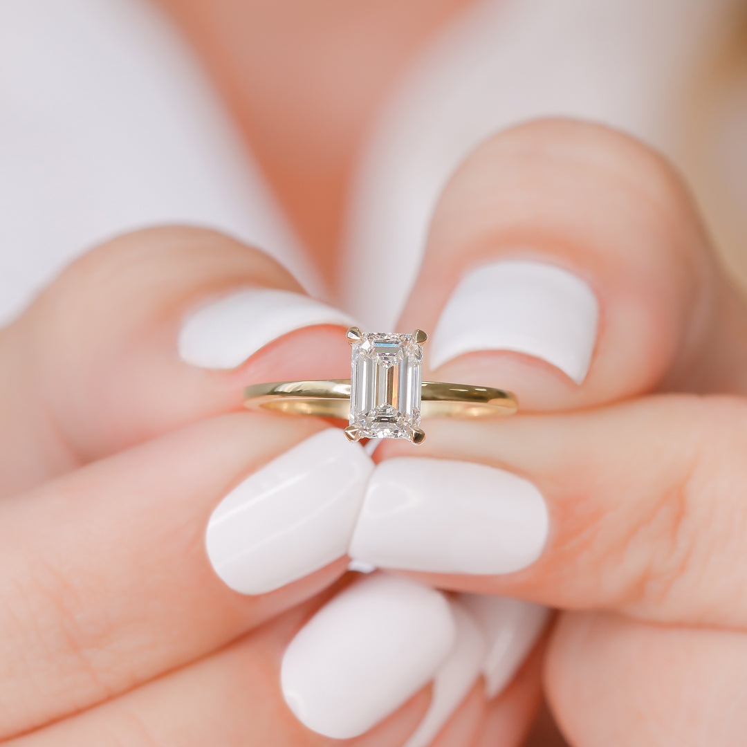 Hidden Halo Natural Emerald Diamond Engagement Ring