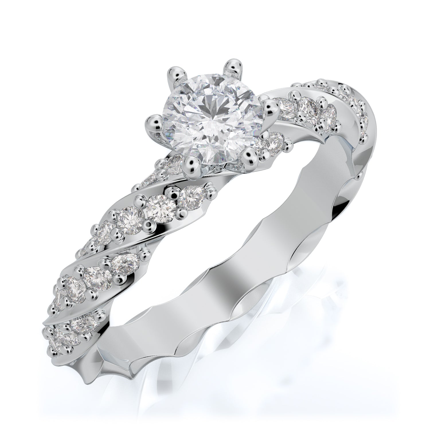Twisted Shank Natural Round Cut Diamond Engagement Ring