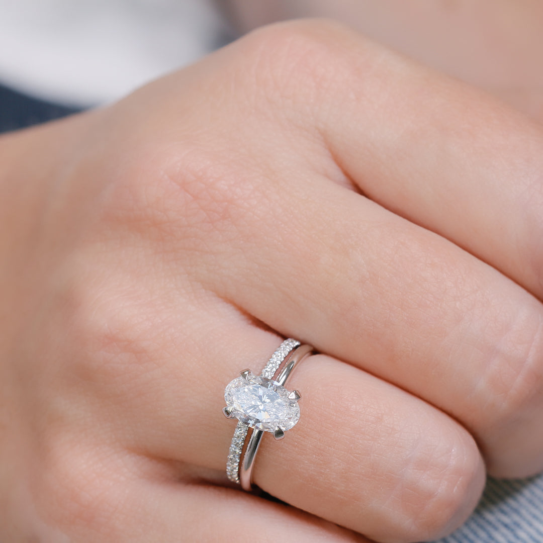 Hidden Halo Natural Oval  Diamond Engagement Ring
