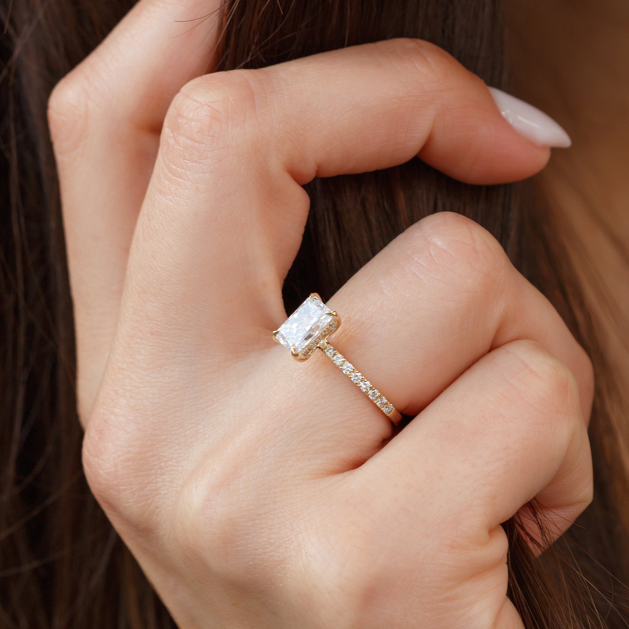 Hidden Halo Natural Radiant  Diamond Engagement Ring Yellow Gold