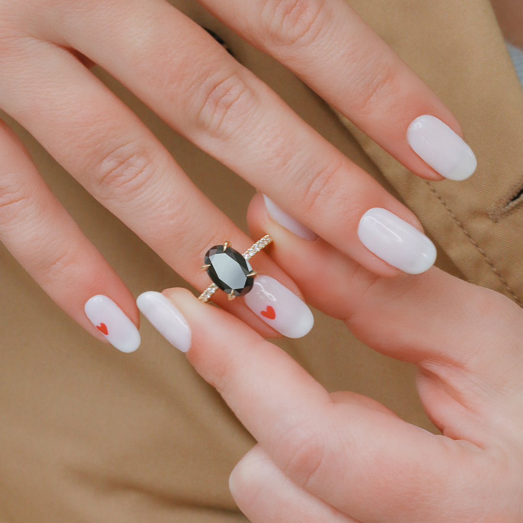 Black & White Natural Diamond Oval Cut Engagement Ring