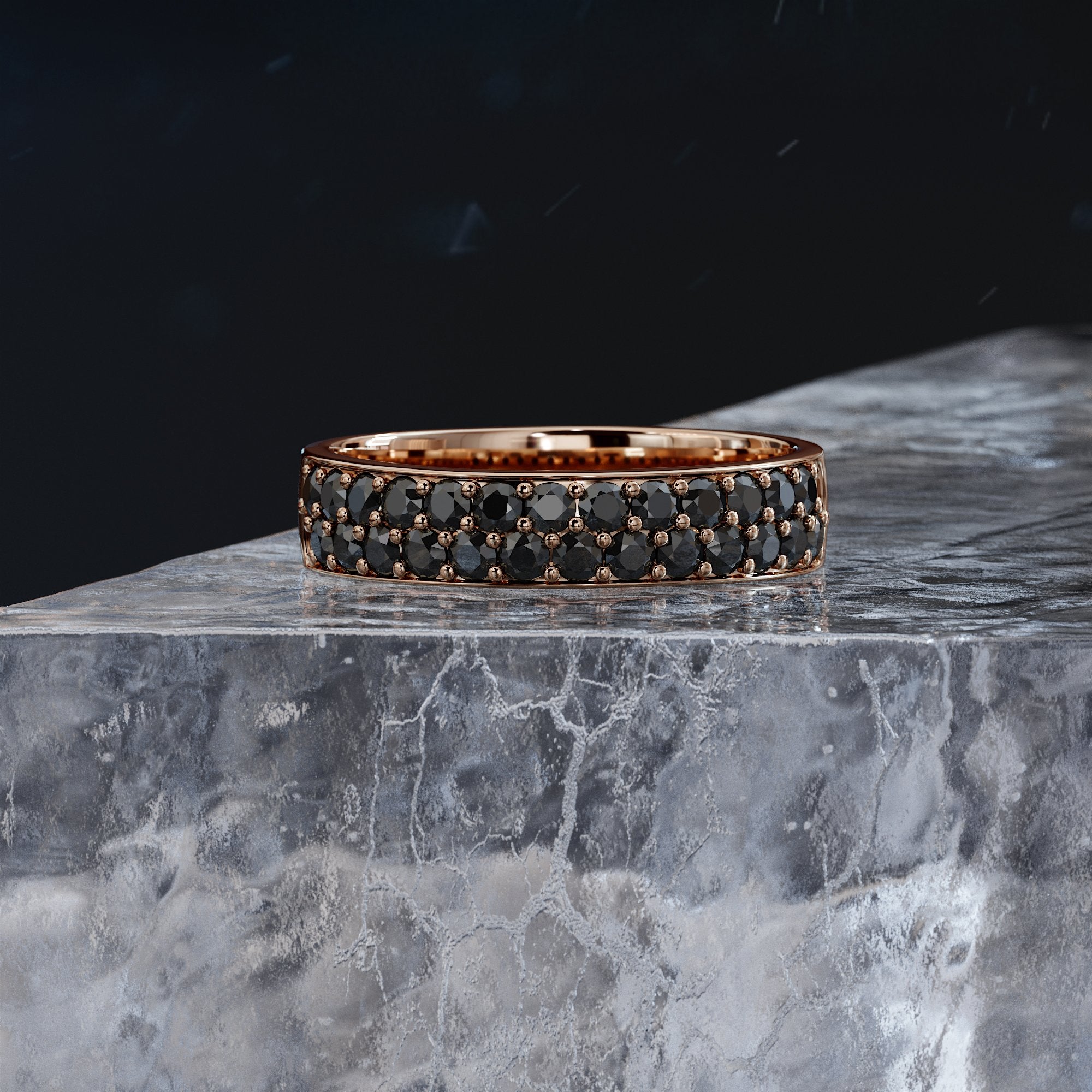 Eclipse - Two Row Natural Black Diamond Band