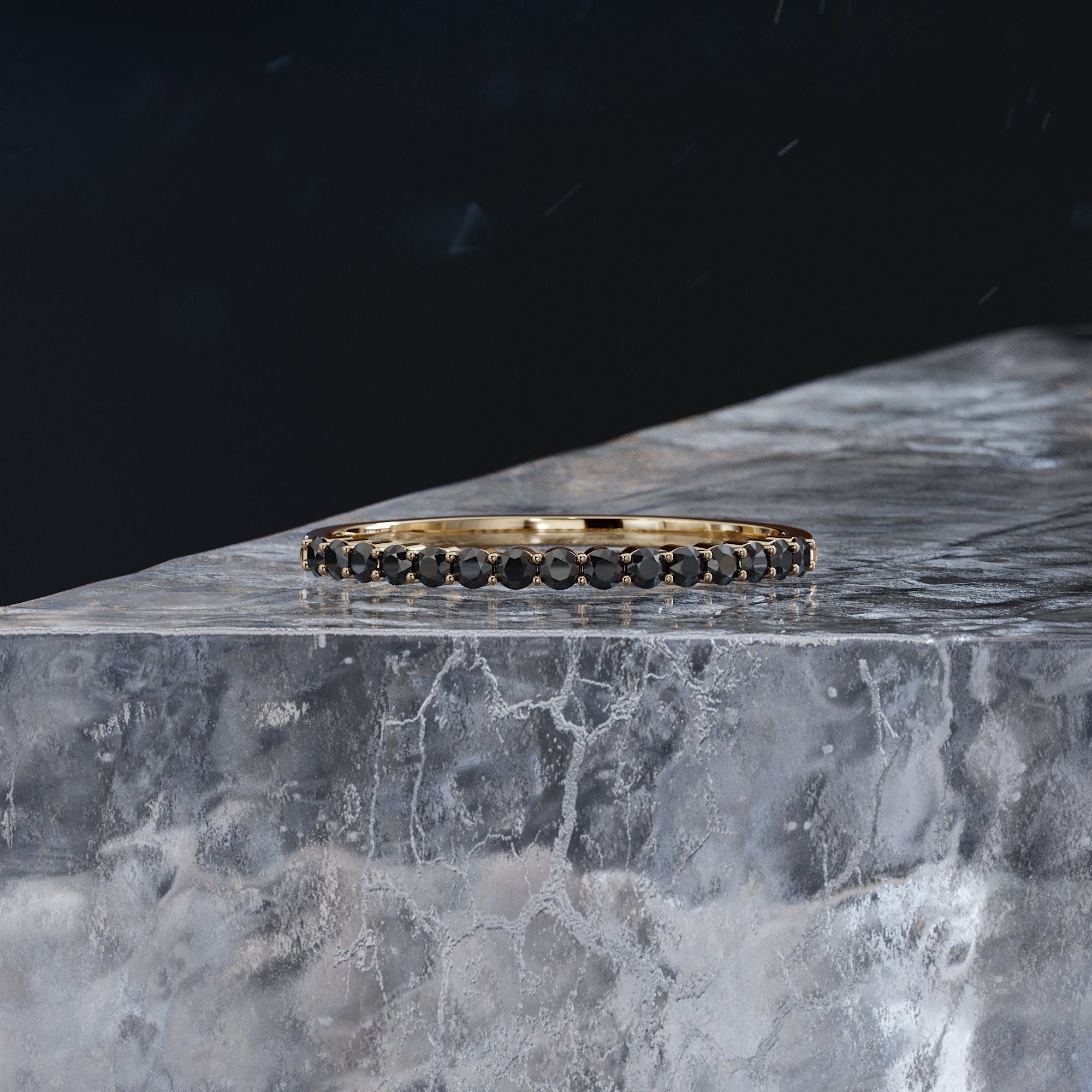 Unique Wedding Ring with Round Cut Natural Black Diamonds