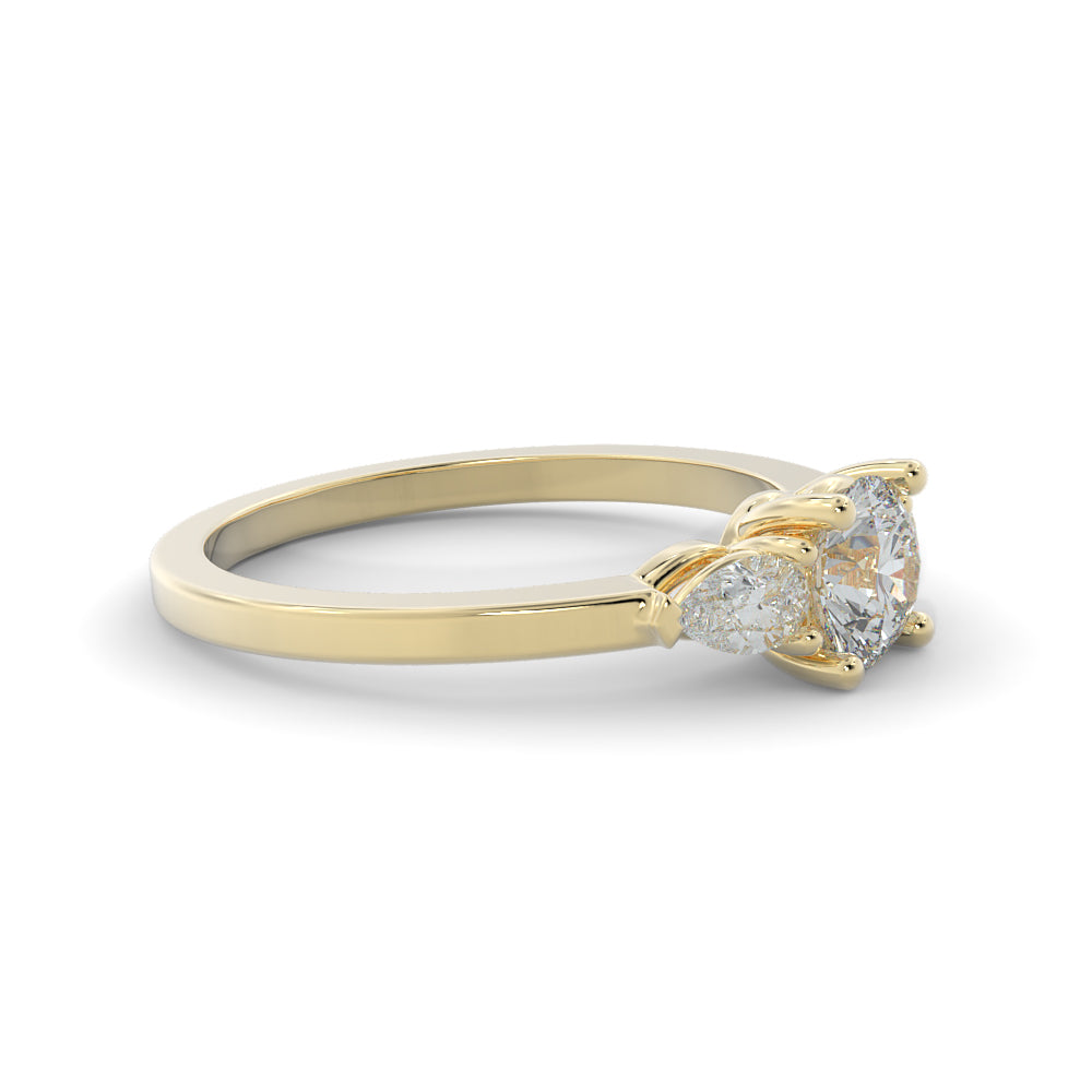 Three Stone Pear & Round Natural Diamond Engagement Ring
