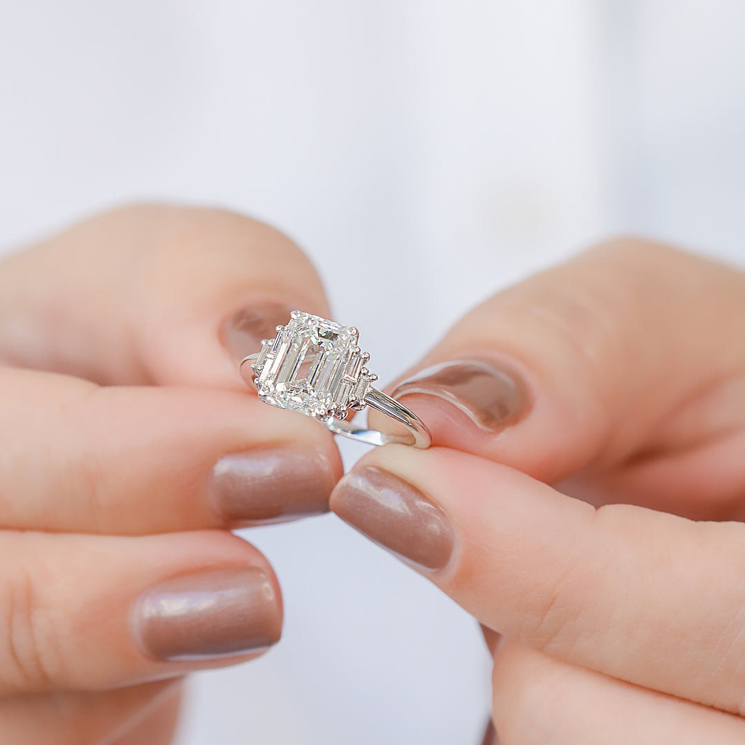 3.31 Carats Natural Emerald Cut Unique Diamond Engagement Ring
