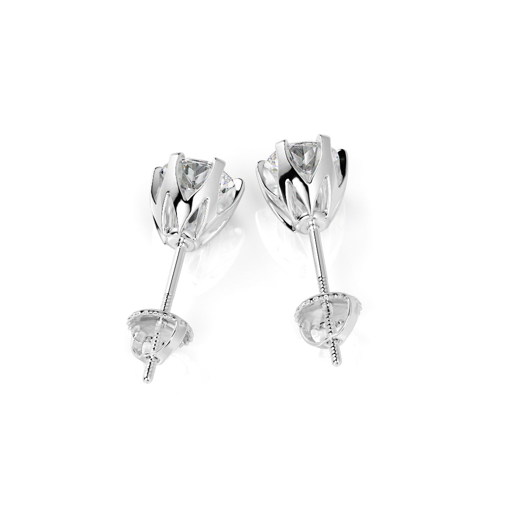 Floral Solitaire Earrings Natural Diamonds in 14K Gold