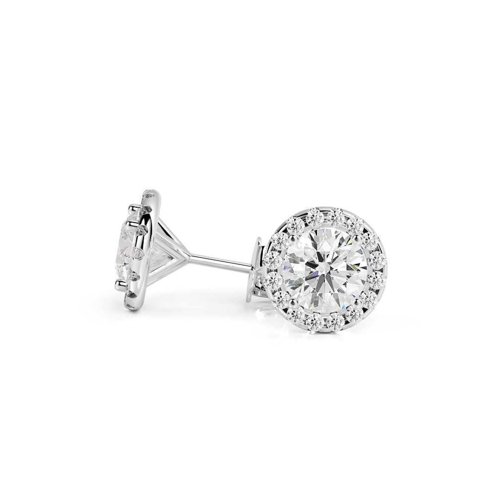 Amber Glow -Halo Earrings 2 Natural Diamonds in White Gold