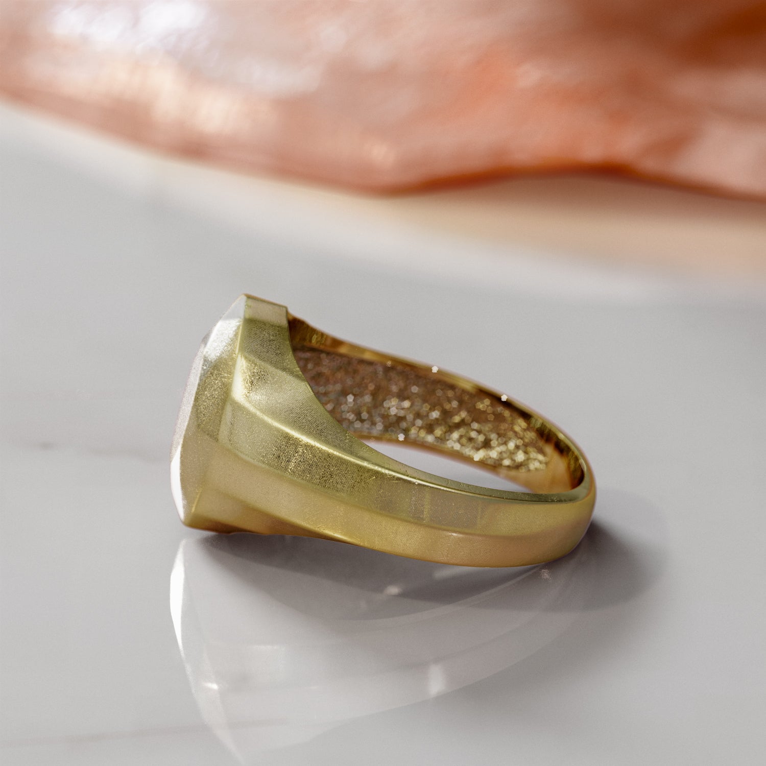 14K Diamond Shaped Signet Ring For Men