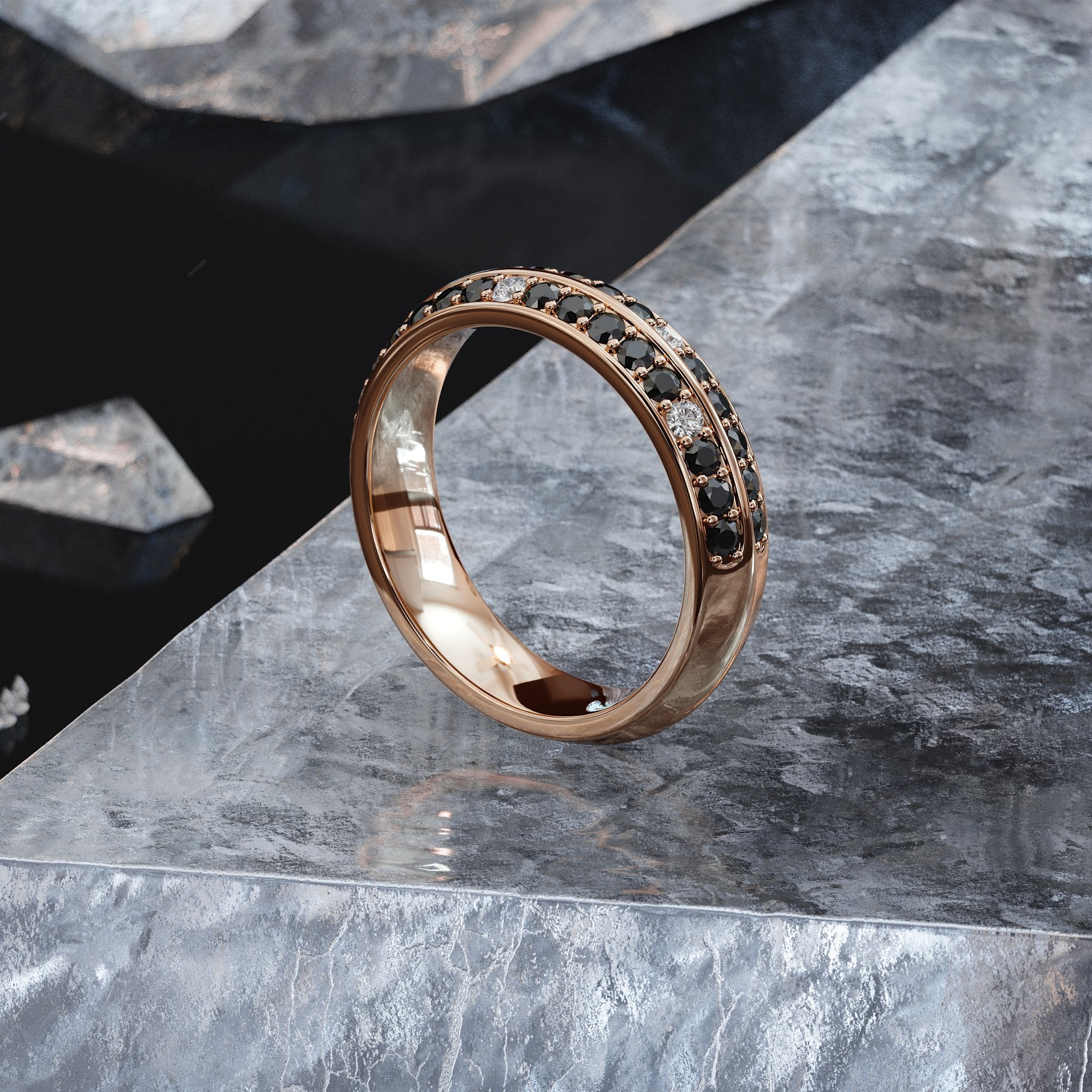 Andromeda - Unique  Natural Black & White Diamond Ring in Rose Gold