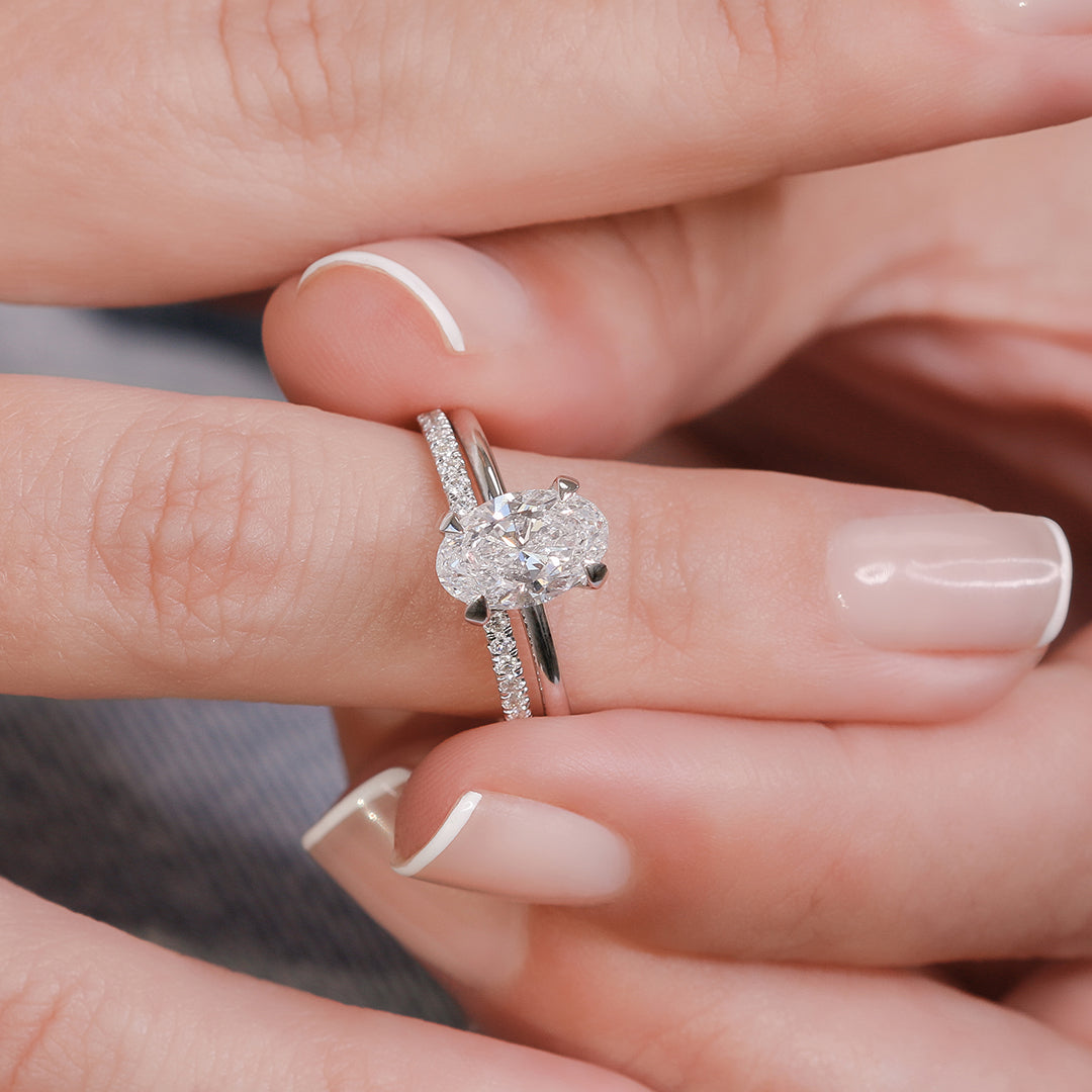 Hidden Halo Natural Oval  Diamond Engagement Ring