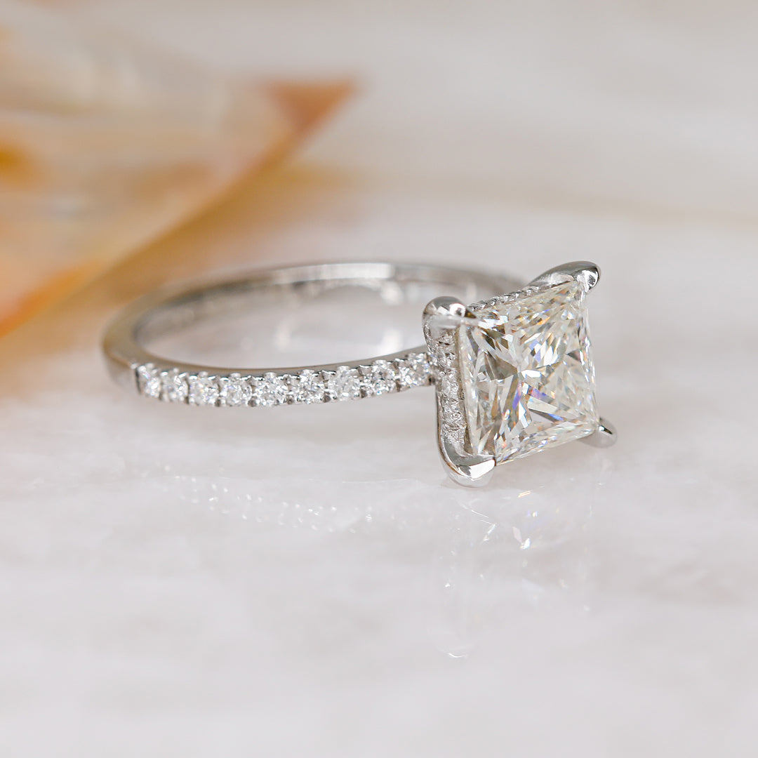 Hidden Halo Natural Princess  Diamond Engagement Ring