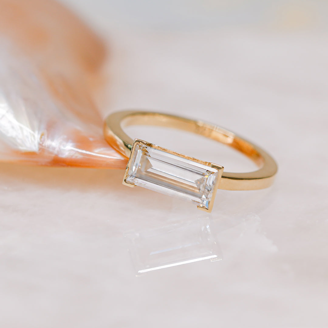 Semi Bezel Natural East-West Baguette Cut  Diamond Engagement Ring