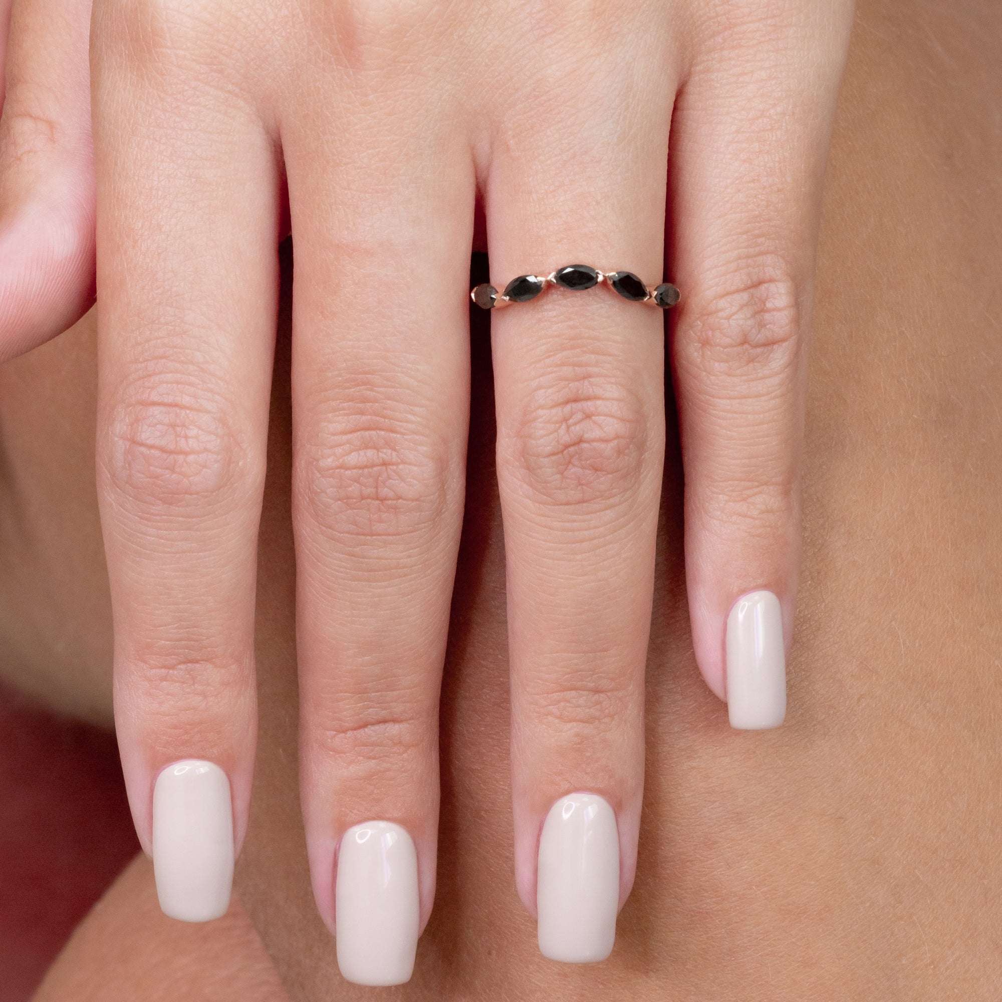 Curved Wedding Ring with Marquise Cut Natural Black Diamonds