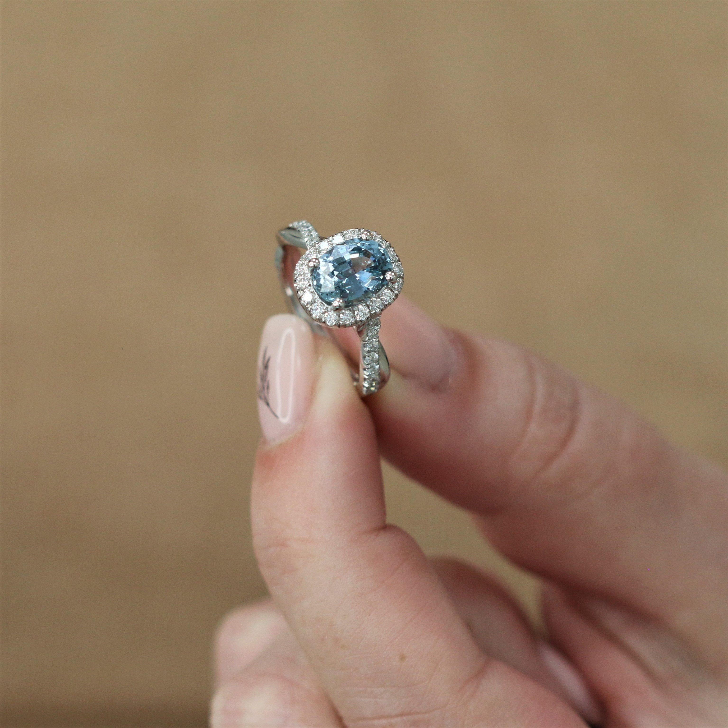 Translucent - Decorative shank Natural Oval Sapphire Engagement Ring