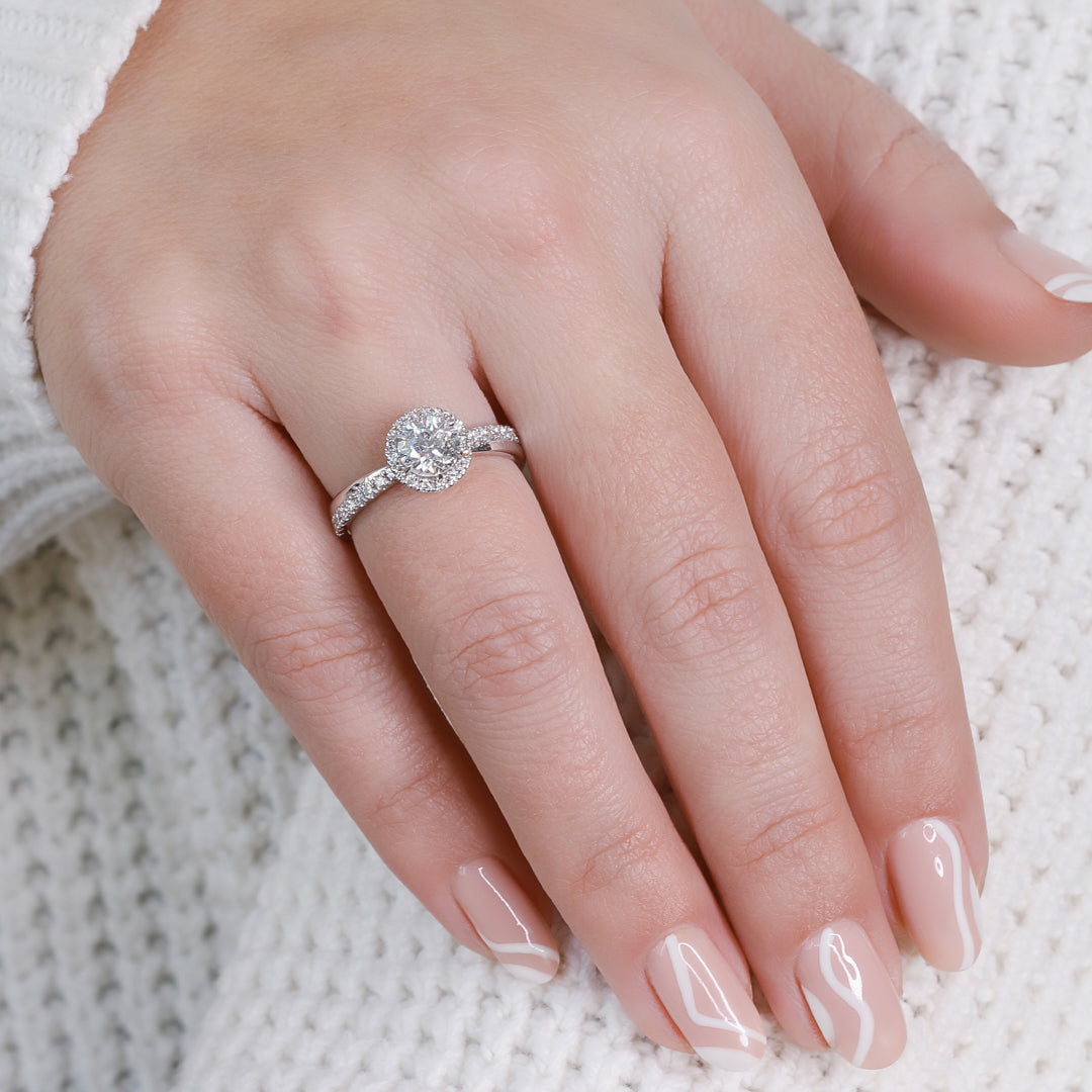 Halo Natural Round  Diamond Engagement Ring