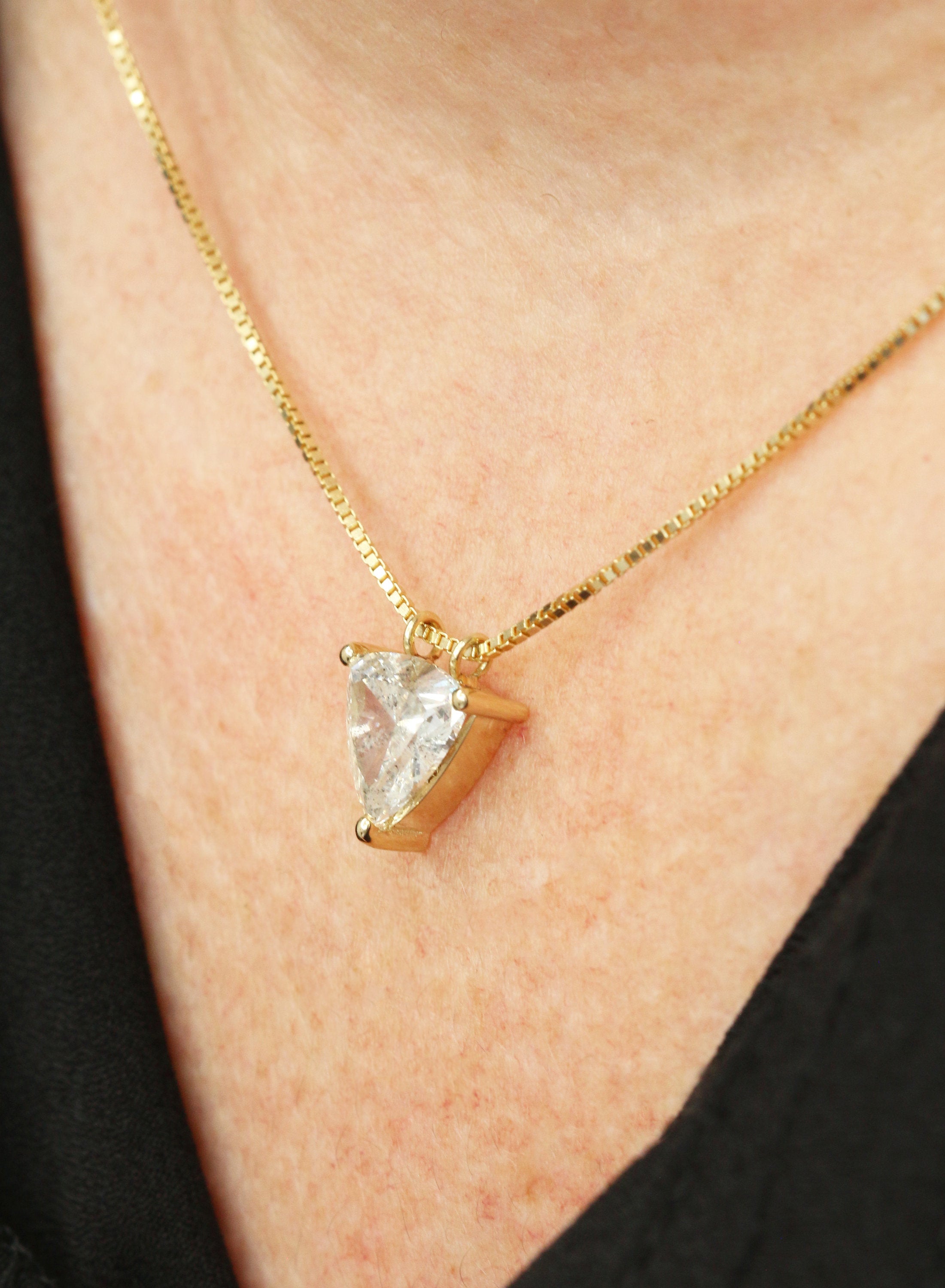 Natural Diamond Solitaire Pendant with a Yellow Gold Necklace