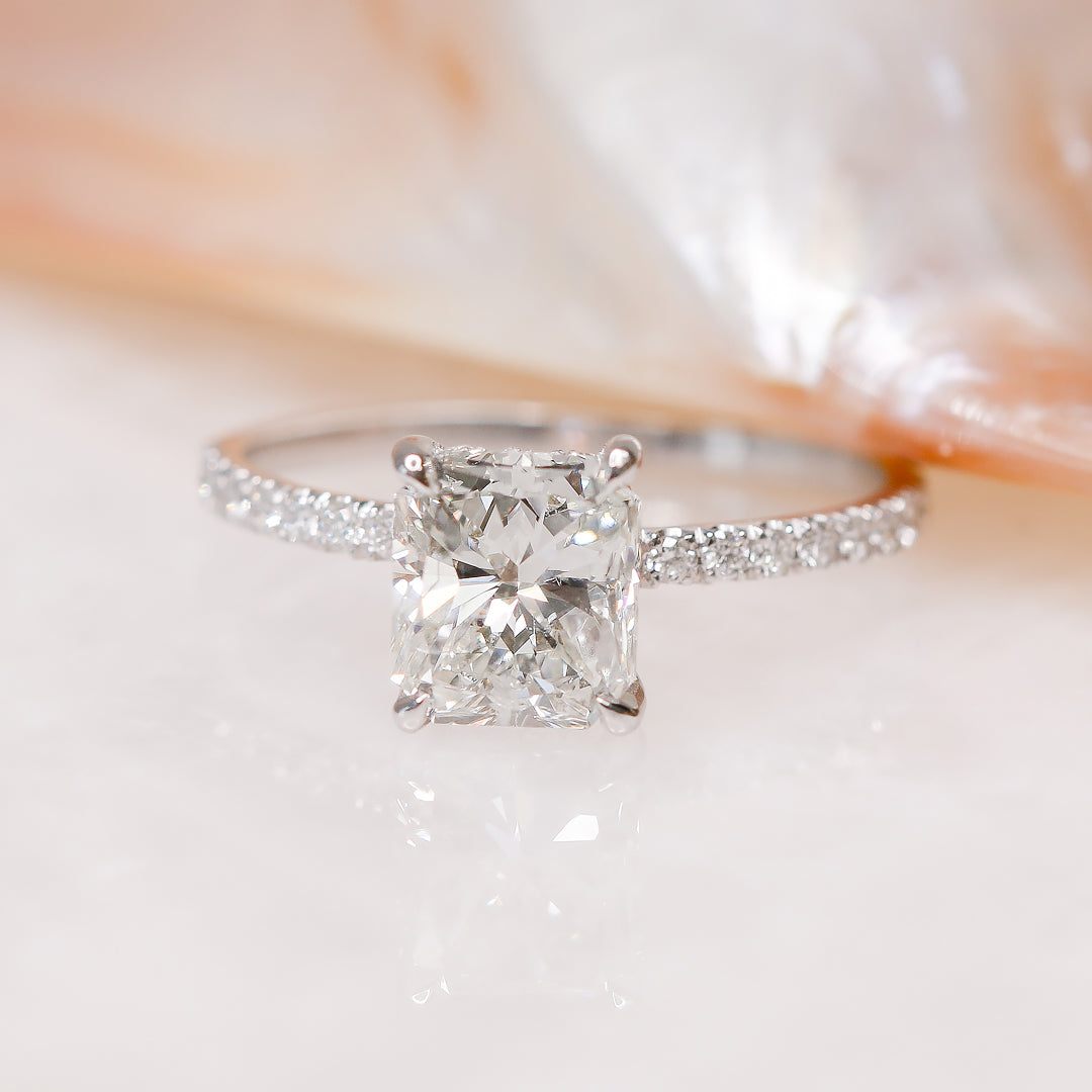Hidden Halo Natural Radiant  Diamond Engagement Ring