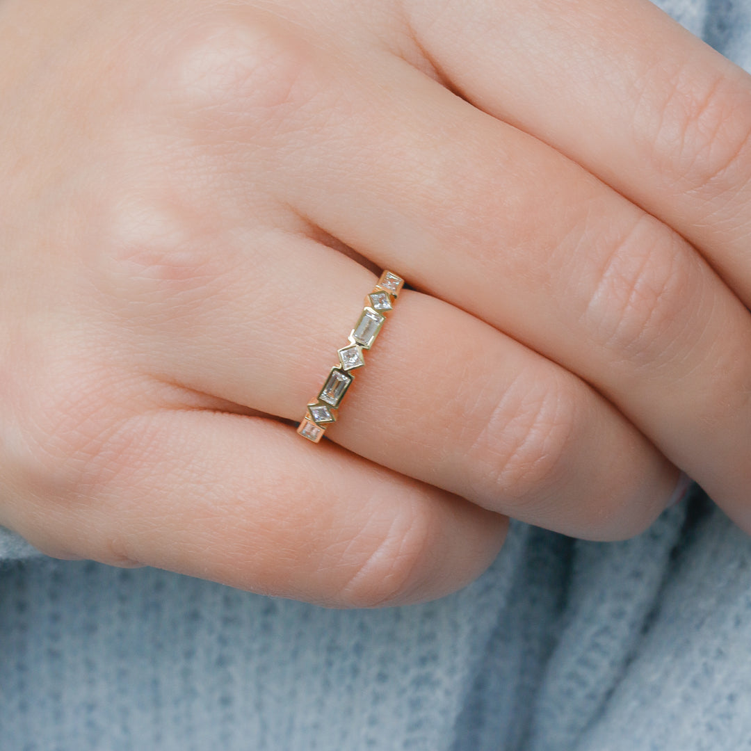 Keren - Art Deco Bezel Natural Baguettes cut Diamond Wedding Band