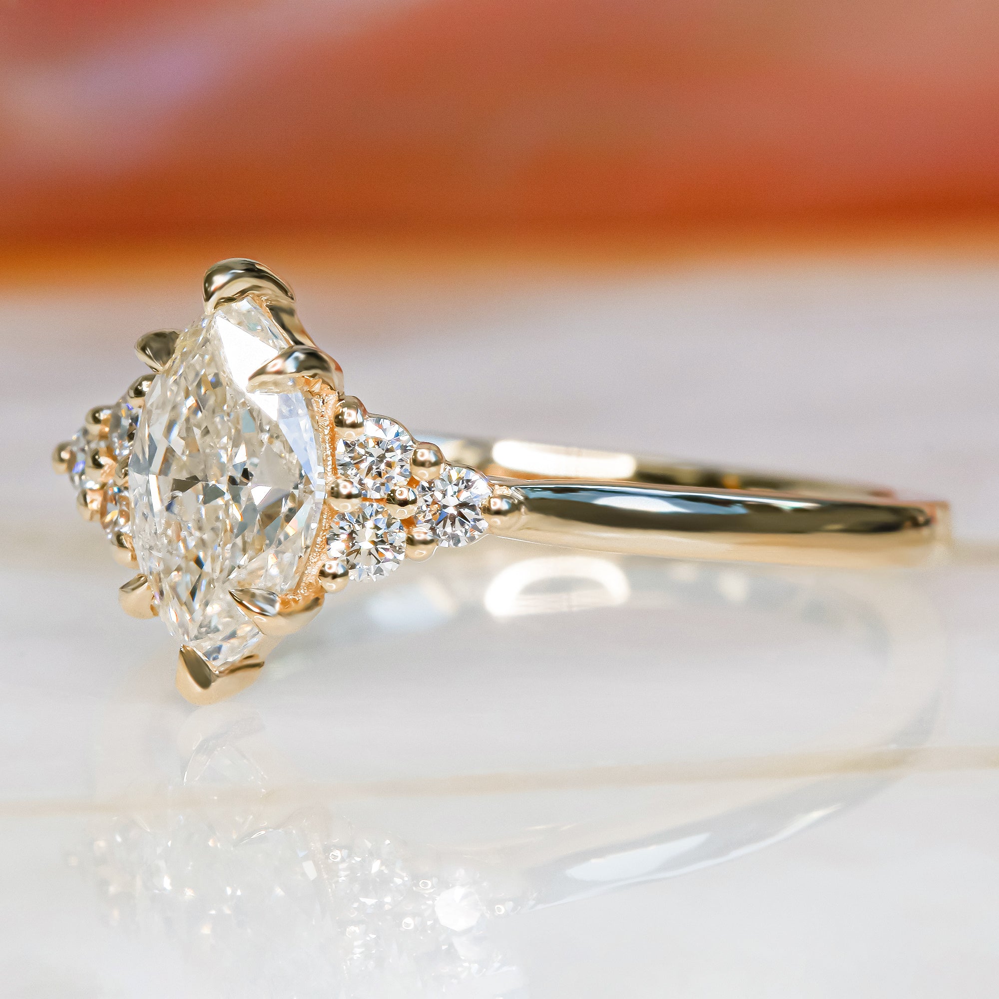 Plain Band Natural Marquise  Diamond Engagement Ring