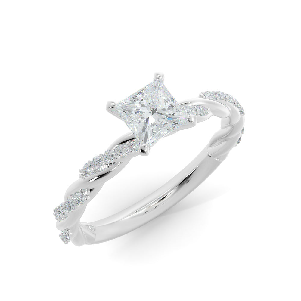 Twisted Shank Natural Princess  Diamond Engagement Ring