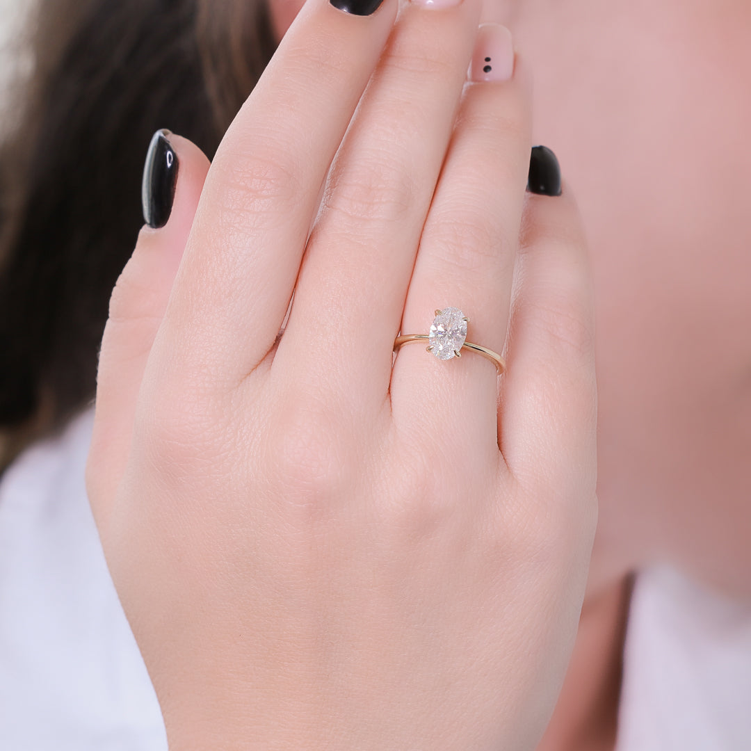 Claw Prongs 1.5- Carat Natural Oval  Diamond Engagement Ring