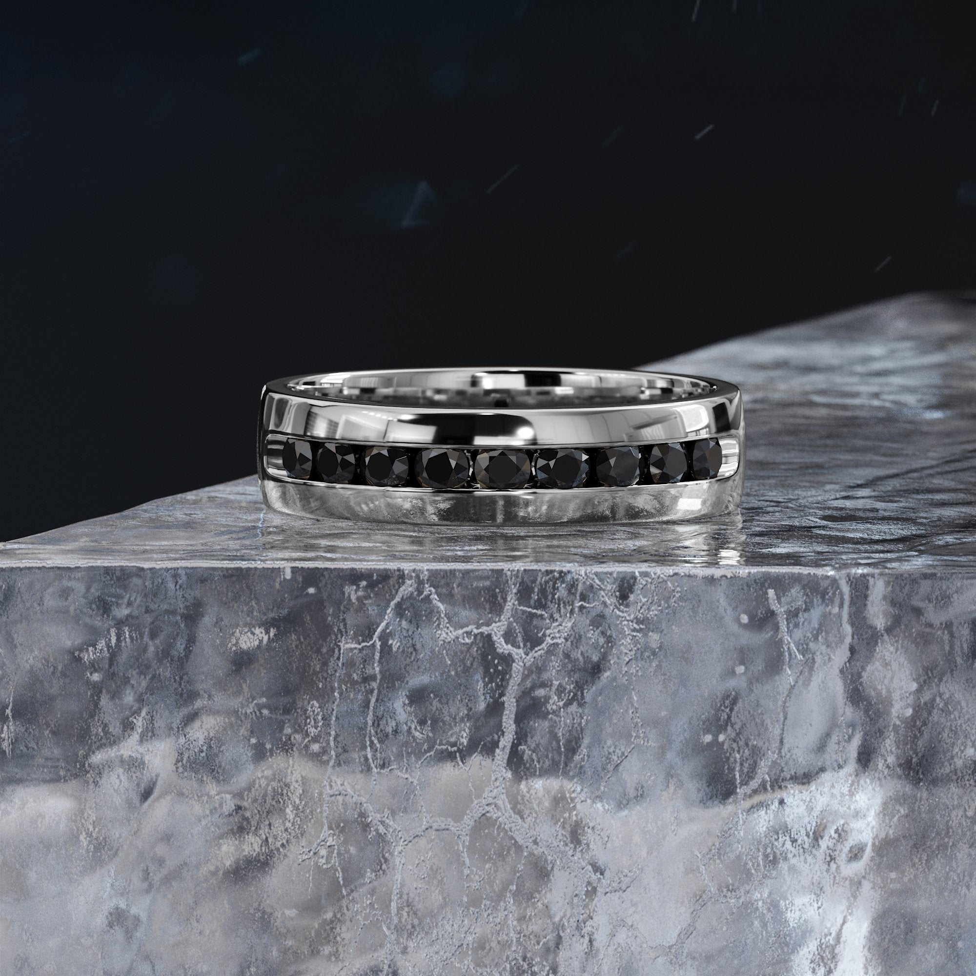Channel  Natural Black & White  Diamond Ring