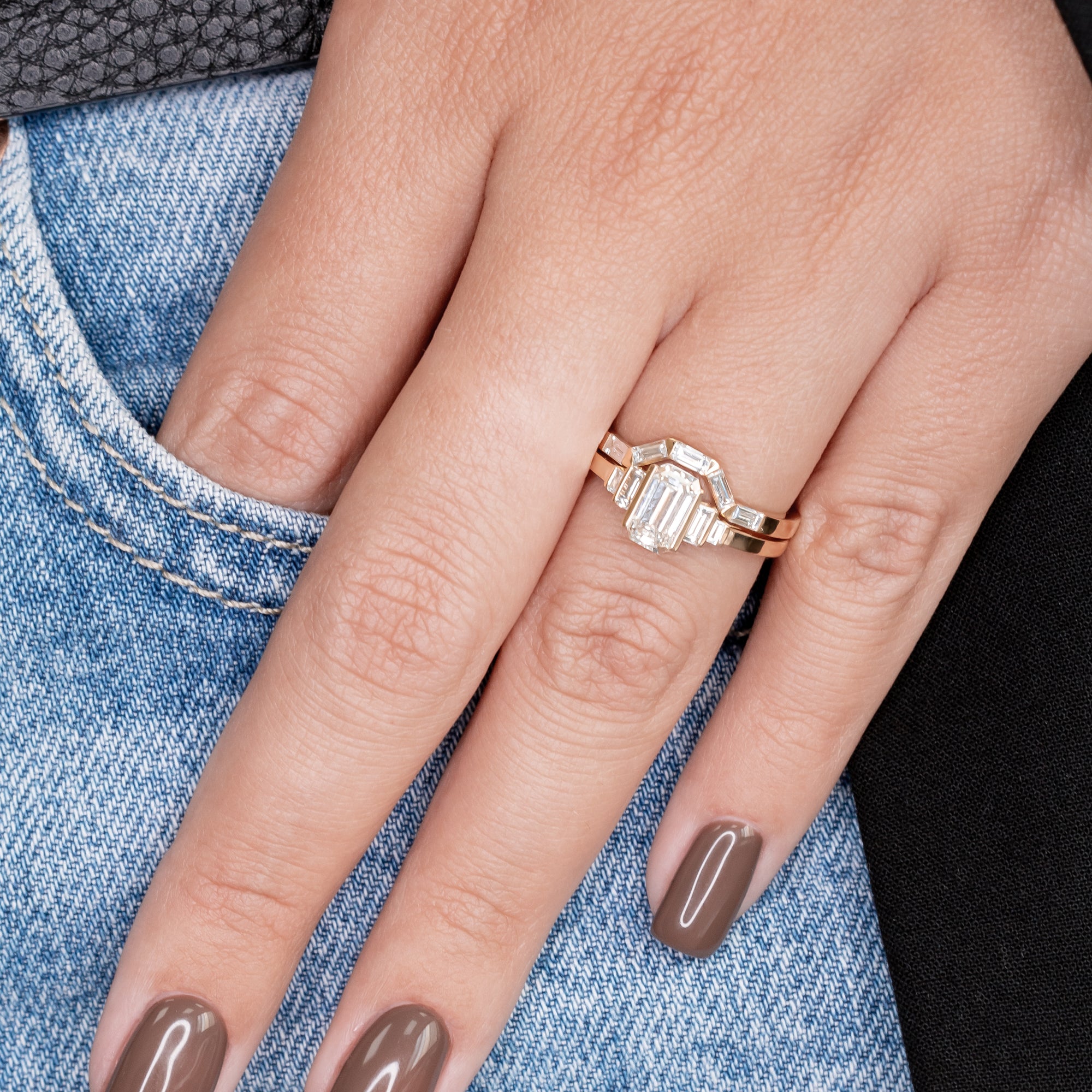 Art Deco Vintage Natural Emerald Cut Diamond Engagement Ring
