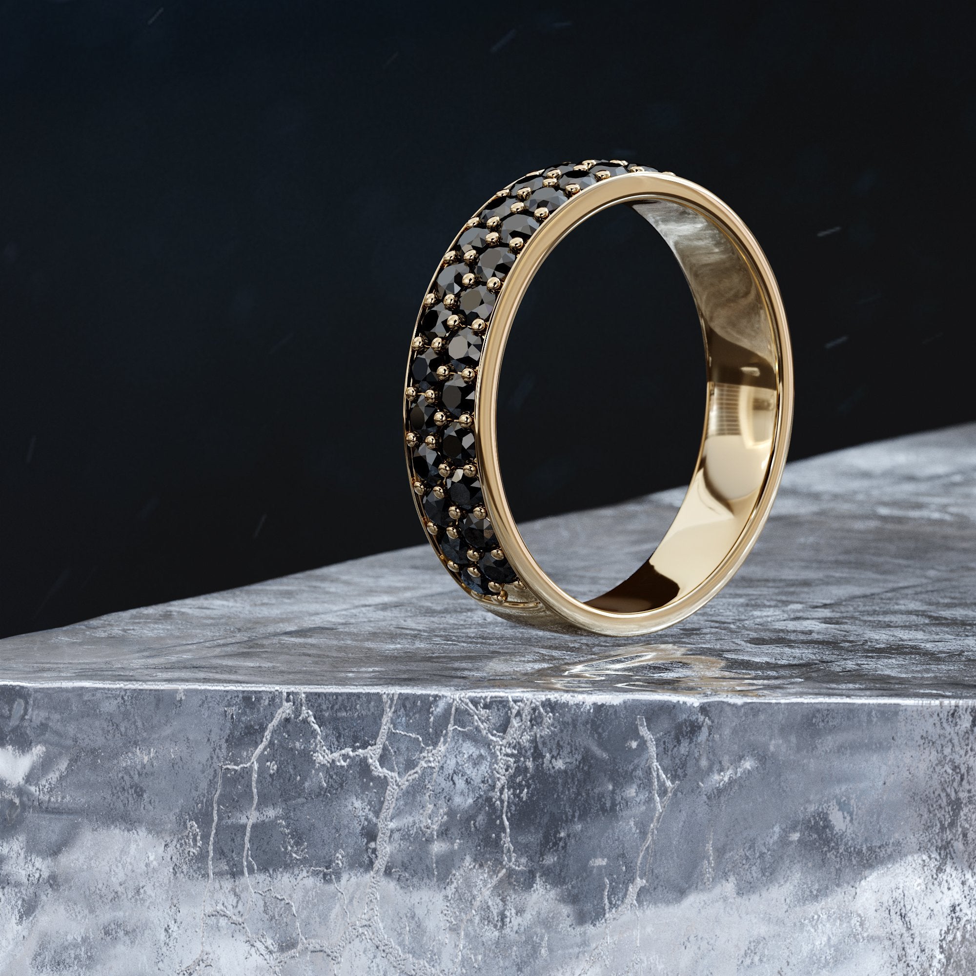 Two Row Natural Black Diamond Band