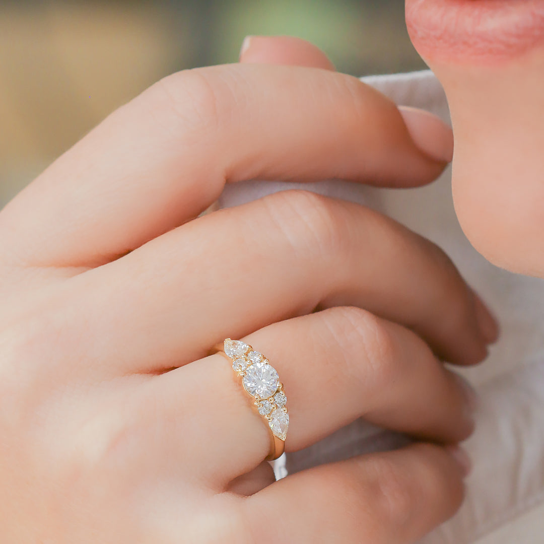 Art Deco Natural Round  Diamond Engagement Ring