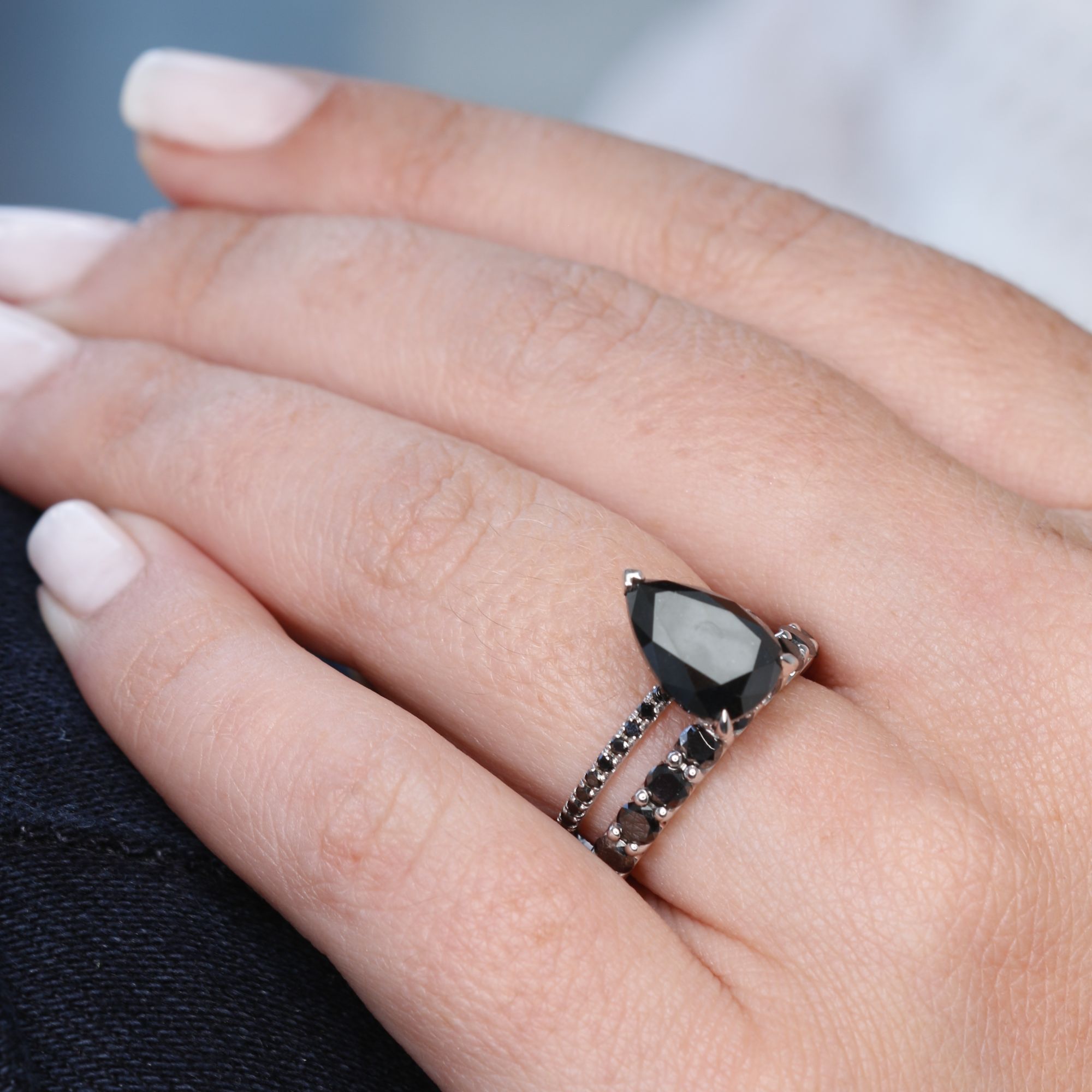Unique Eternity Wedding Ring with Round Cut Natural Black Diamonds