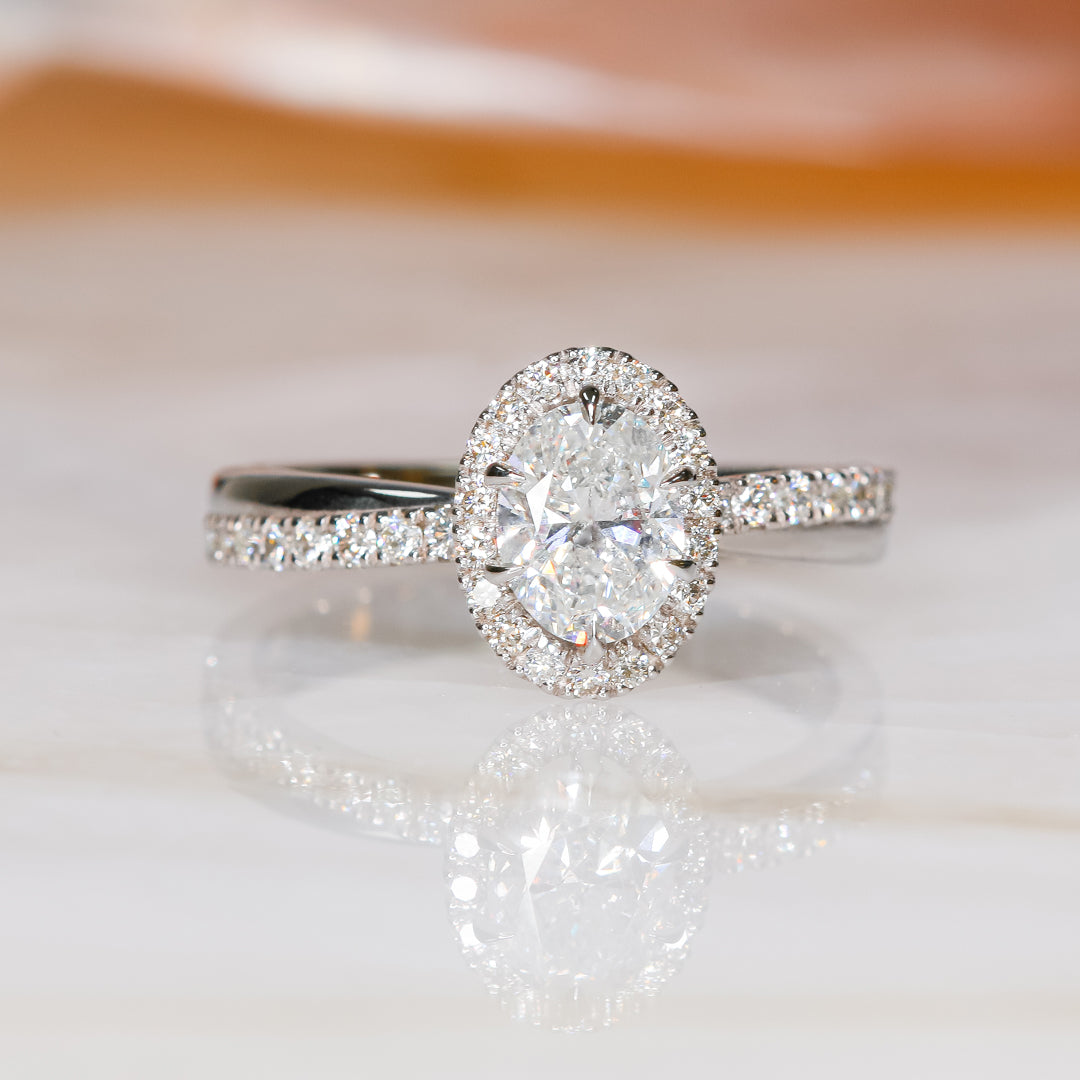 Twisted Shank Natural Oval  Diamond Engagement Ring