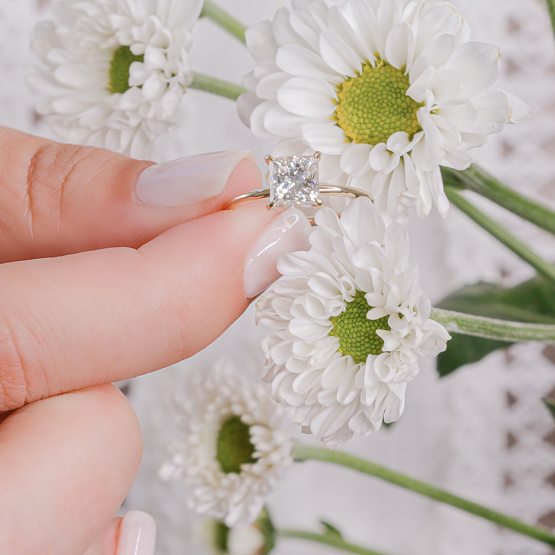 Hidden Halo Natural Princess  Diamond Engagement Ring