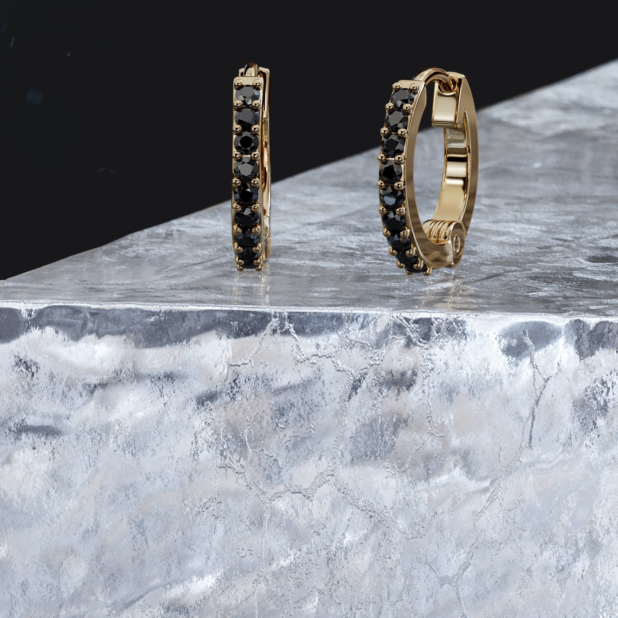 Natural Black Diamonds Yellow Gold Unique Earrings